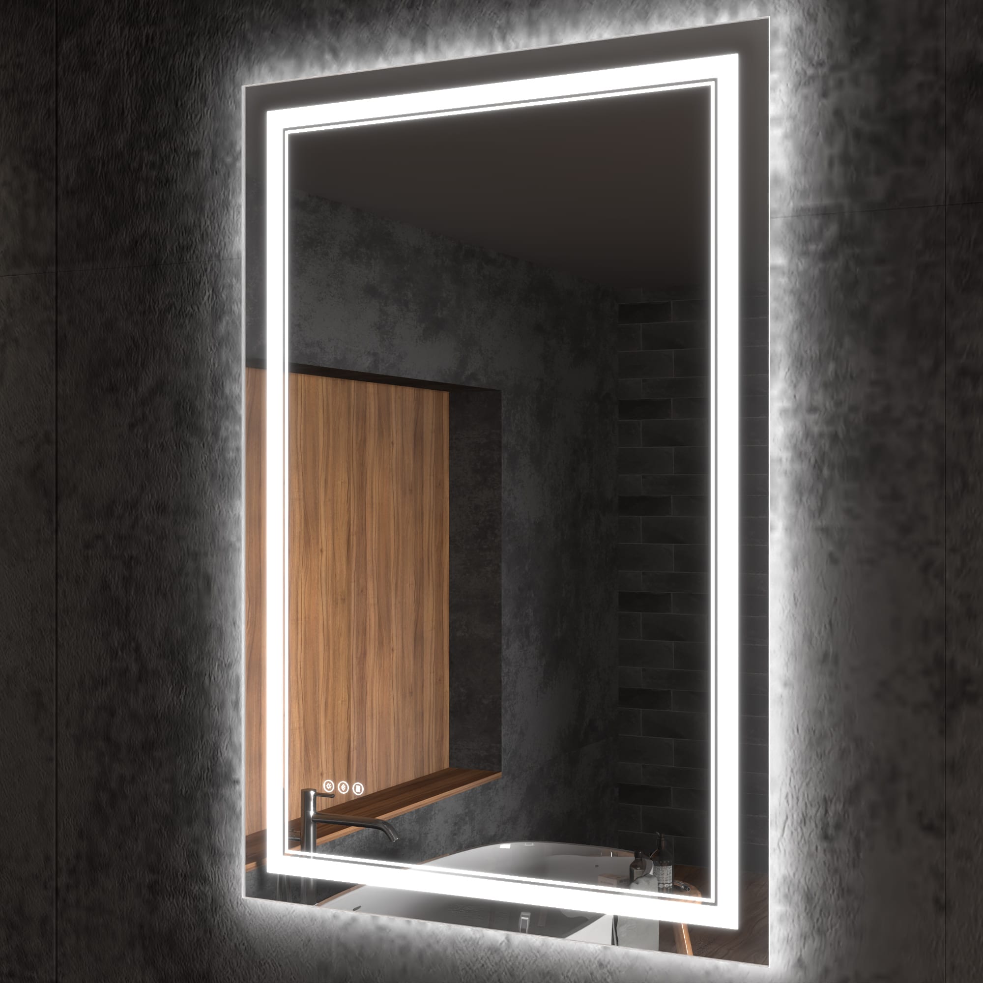ExBrite JQBM4024FLCS NOIR 32-in x 48-in Polished Frameless Rectangle Dimmable Lighted Fog Free Bathroom Vanity Mirror ( WHITE )