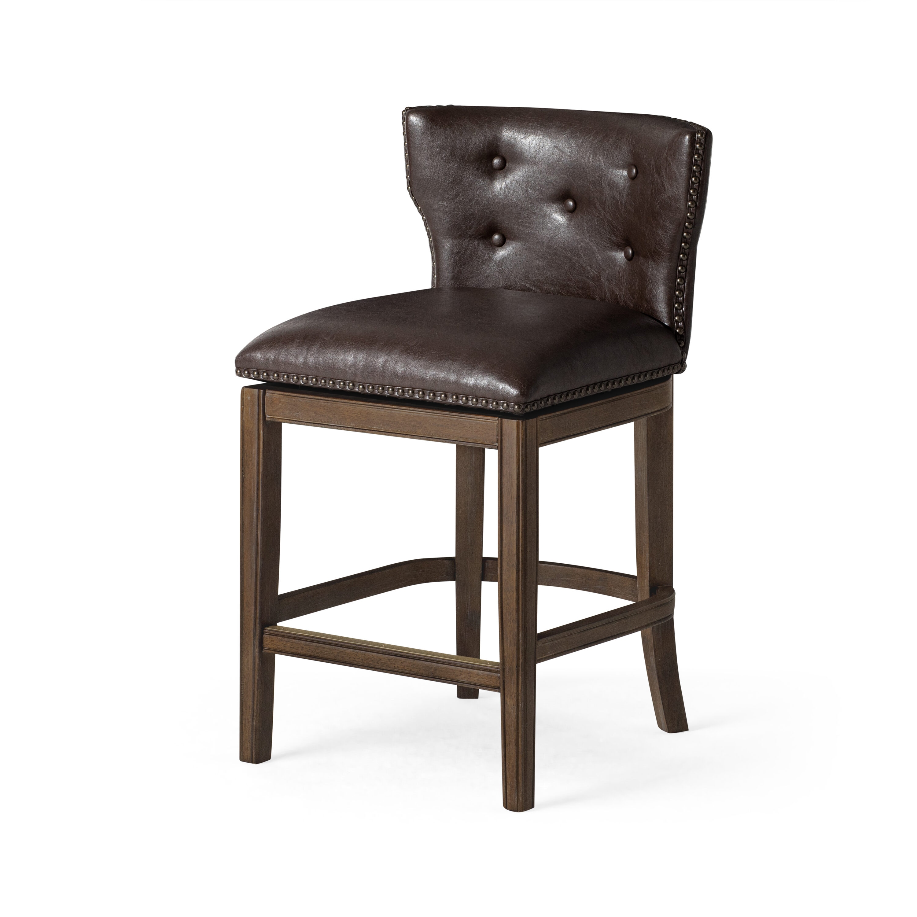 Maven Lane ML109523-PCS-WG 26in Hugo Counter Stool in Walnut Finish with Marksman Saddle Vegan Leather
