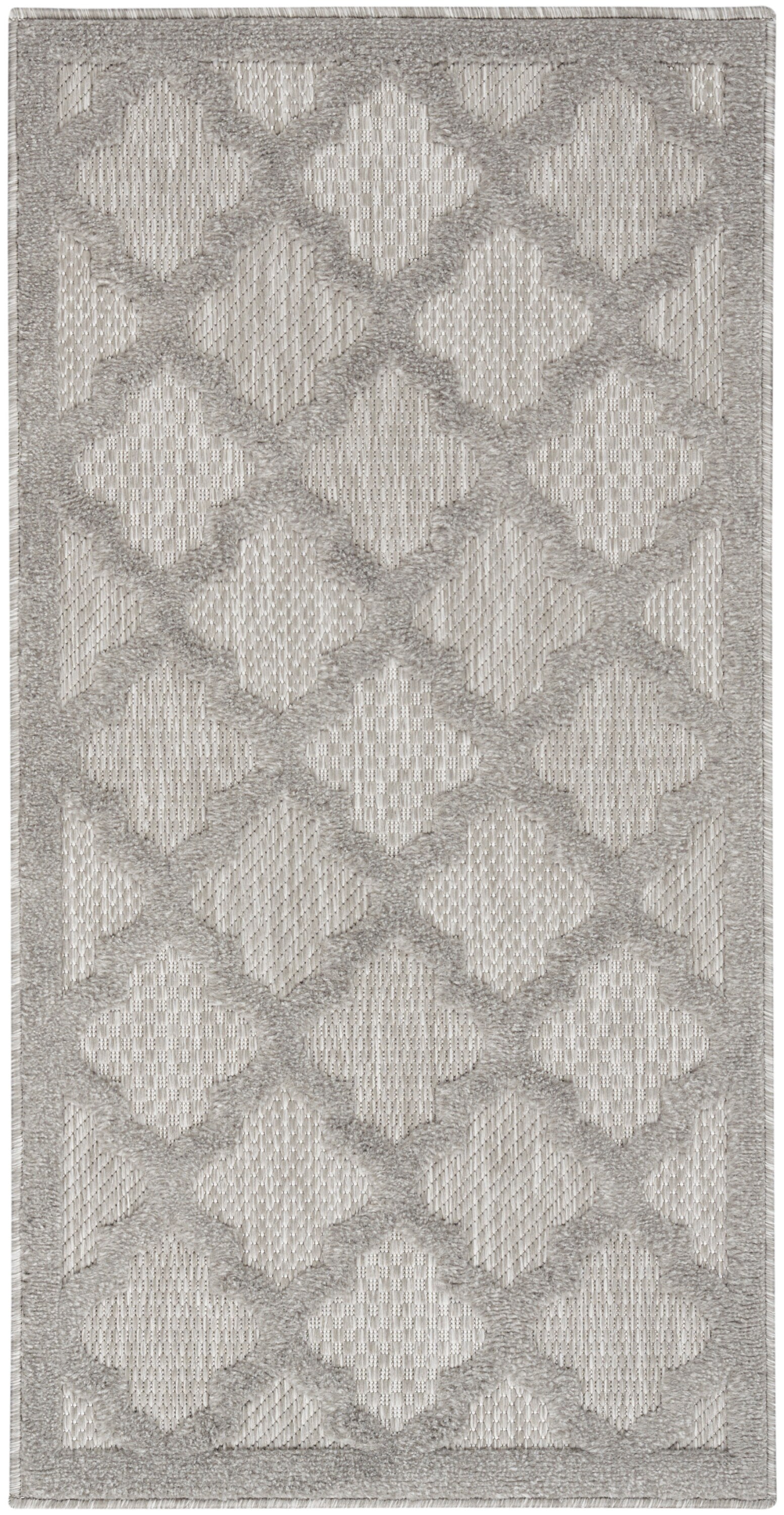 Silver Grey Trellis Flat Woven Reversible Synthetic Rug 2' x 4'