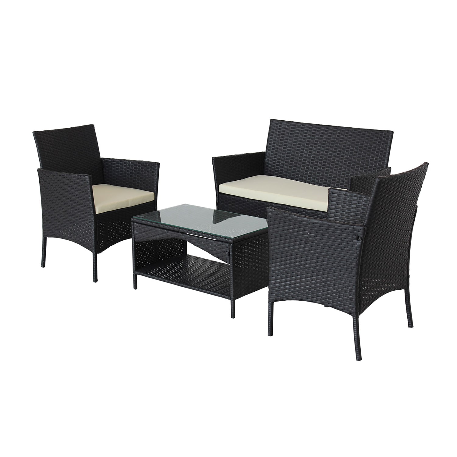 Bybafun YA6900012 4 -Piece Wicker Patio Conversation Set with Off-white Cushions