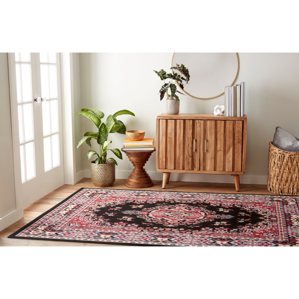 Home Dynamix 3-7069-450 Premium Sakarya 4 x 5 (ft) Loomed Polypropylene Black Rectangular Indoor Medallion French Country Area rug