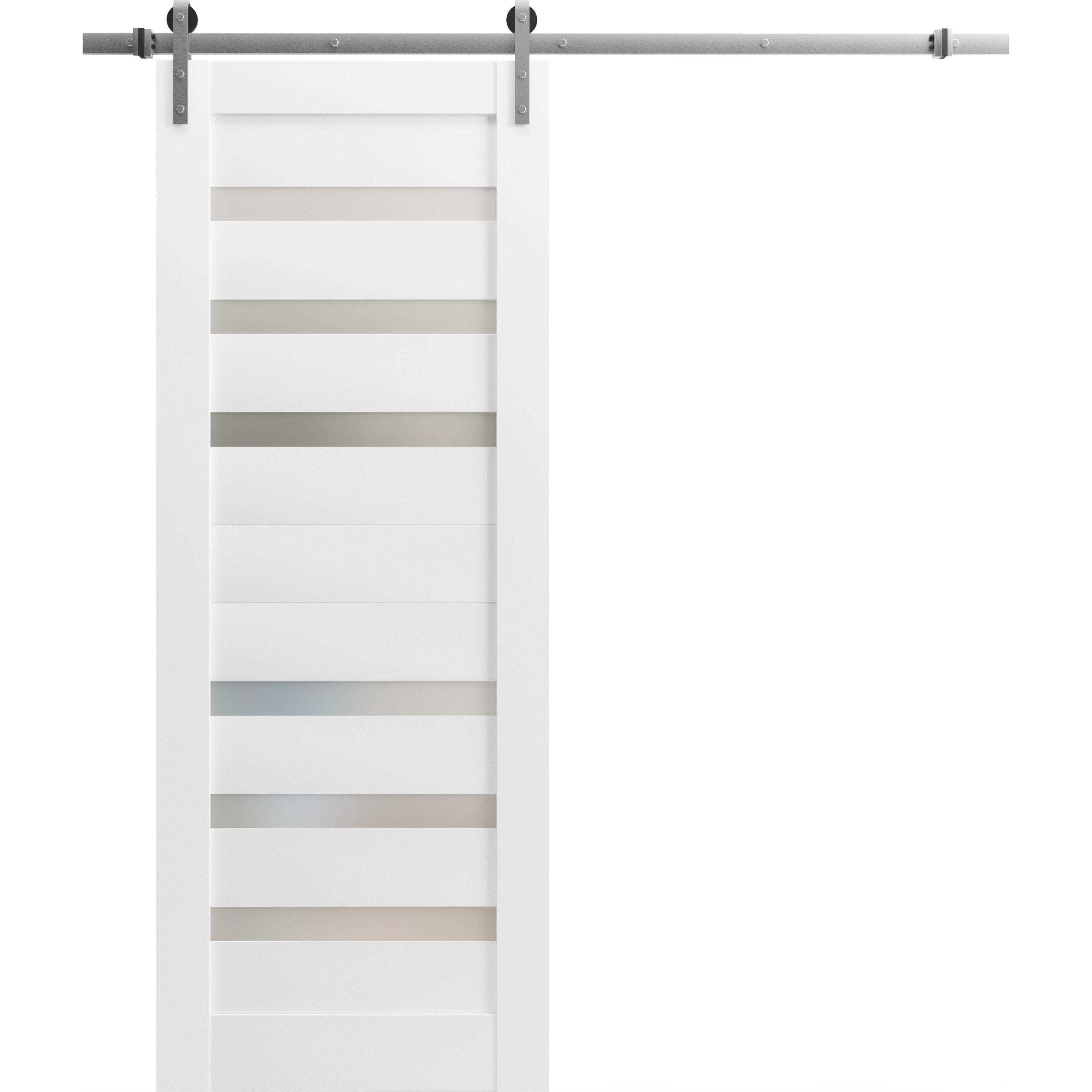 SARTODOORS - Sturdy Barn Door Frosted Glass Quadro 4266 White Silk 6.6FT Rail Hangers Heavy Hardw...