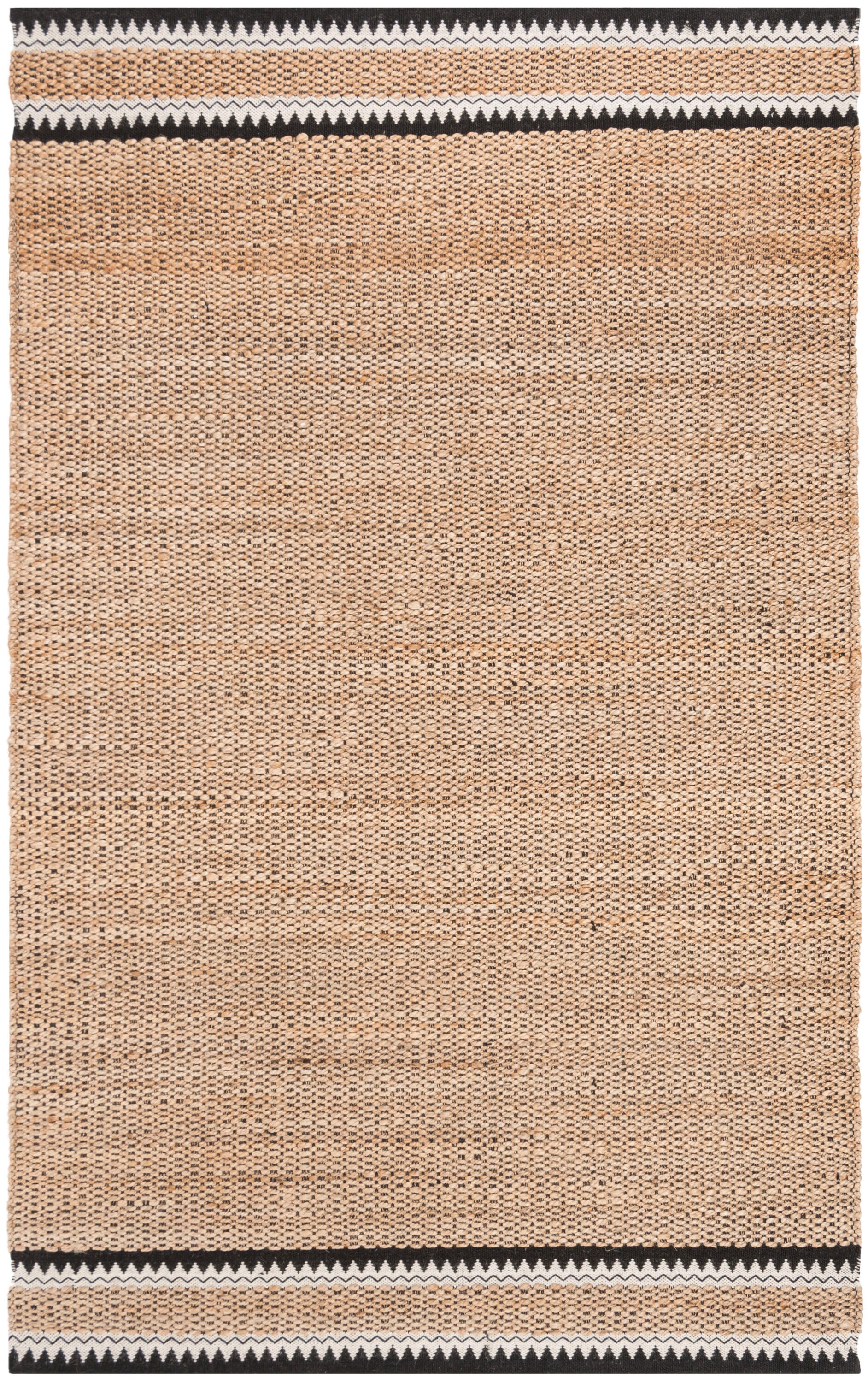 Natural and Black 4' x 6' Handwoven Wool Area Rug
