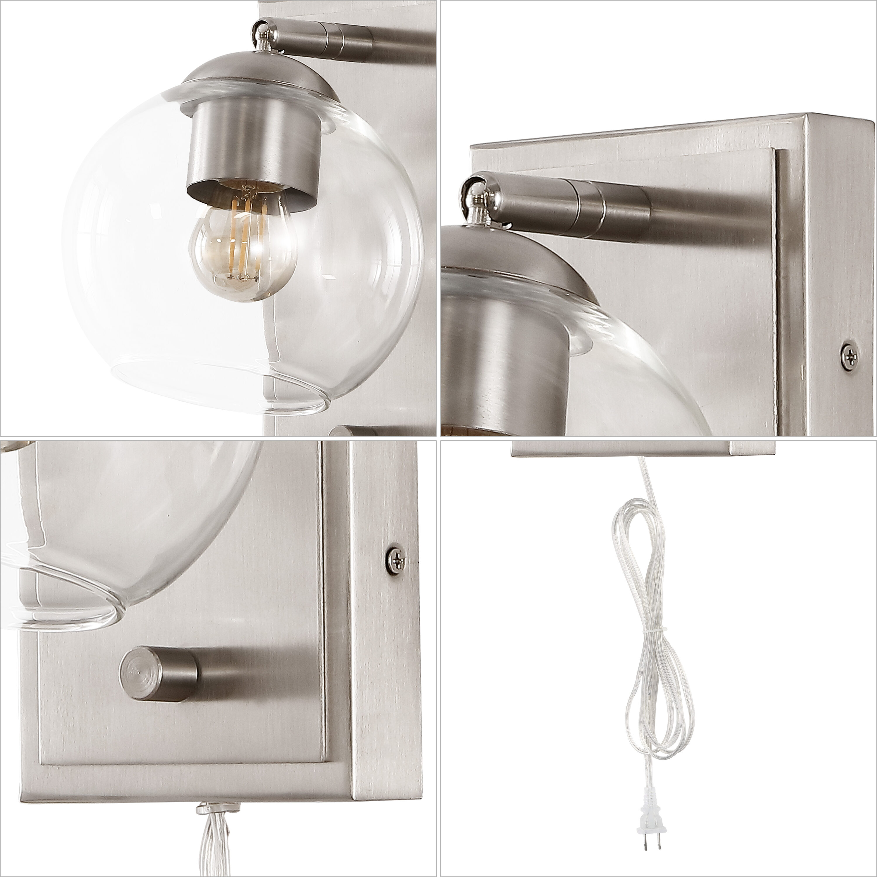 Nickel 1-Light Adjustable Glass Globe Wall Sconce