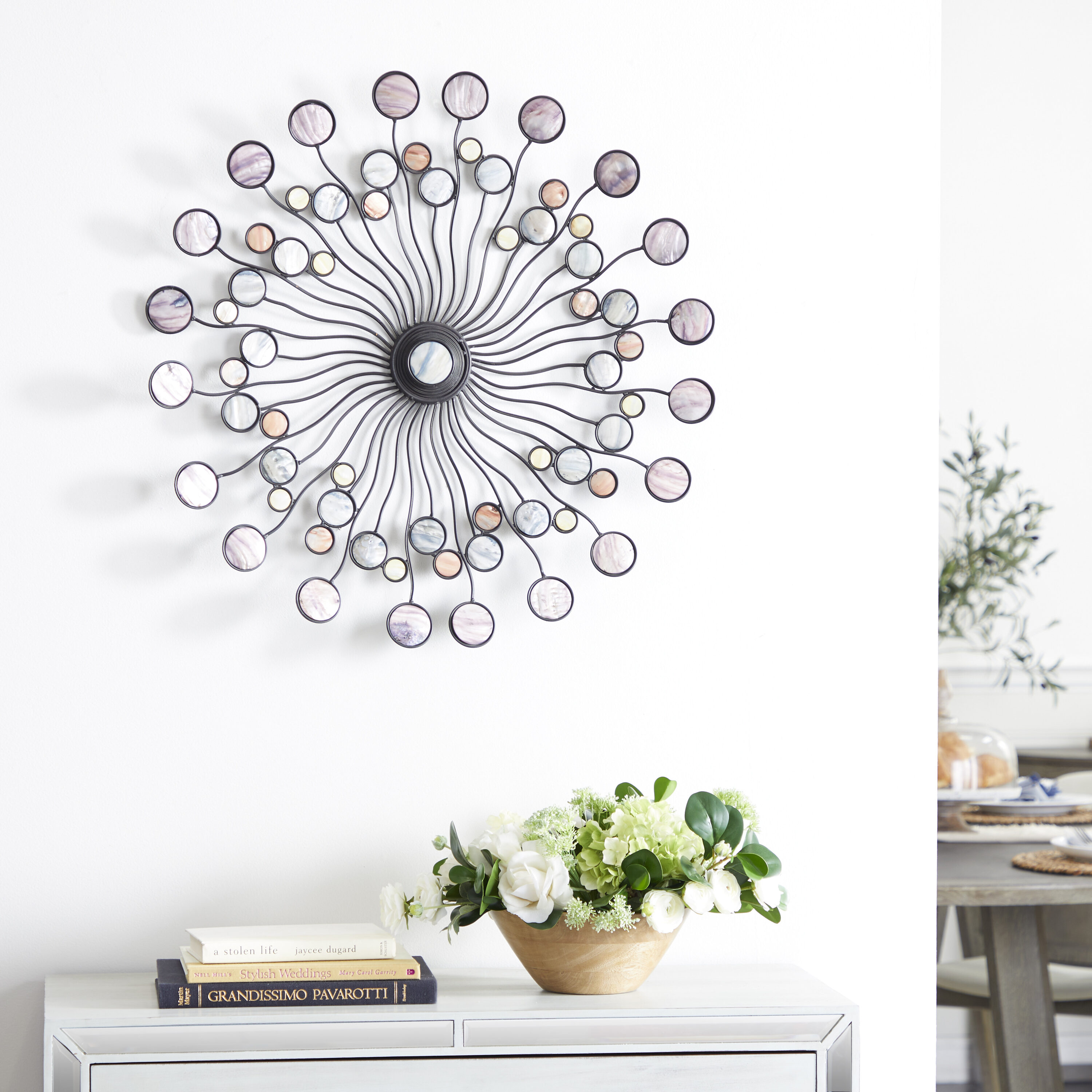 Grayson Lane 13533 27.0-Inches W x Metal Sunburst with Marble Inspired Accents Abstract Wall sculpture