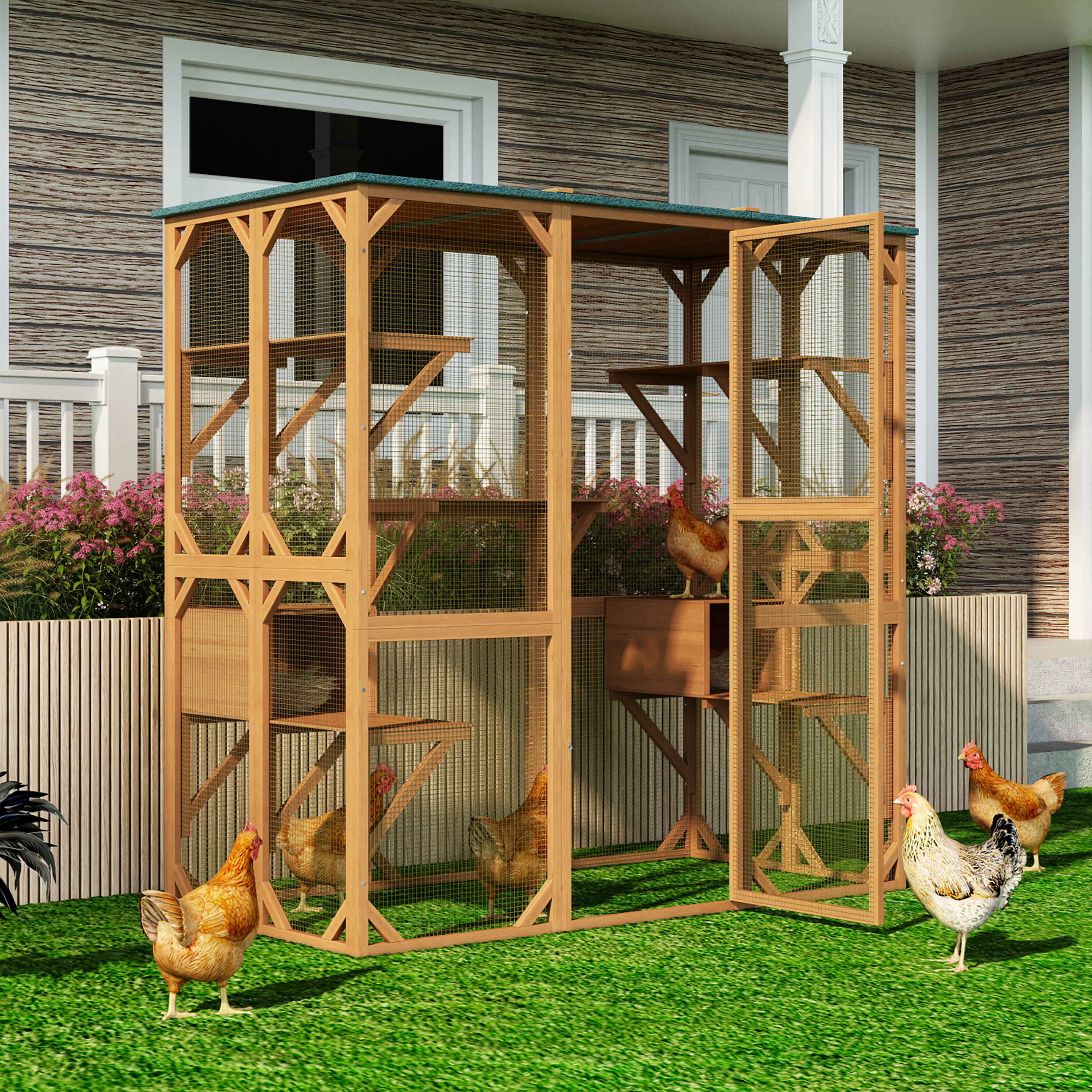 MIDHAM Brown Wood Convertible Chicken Coop and Rabbit Hutch KF150142-01 ...