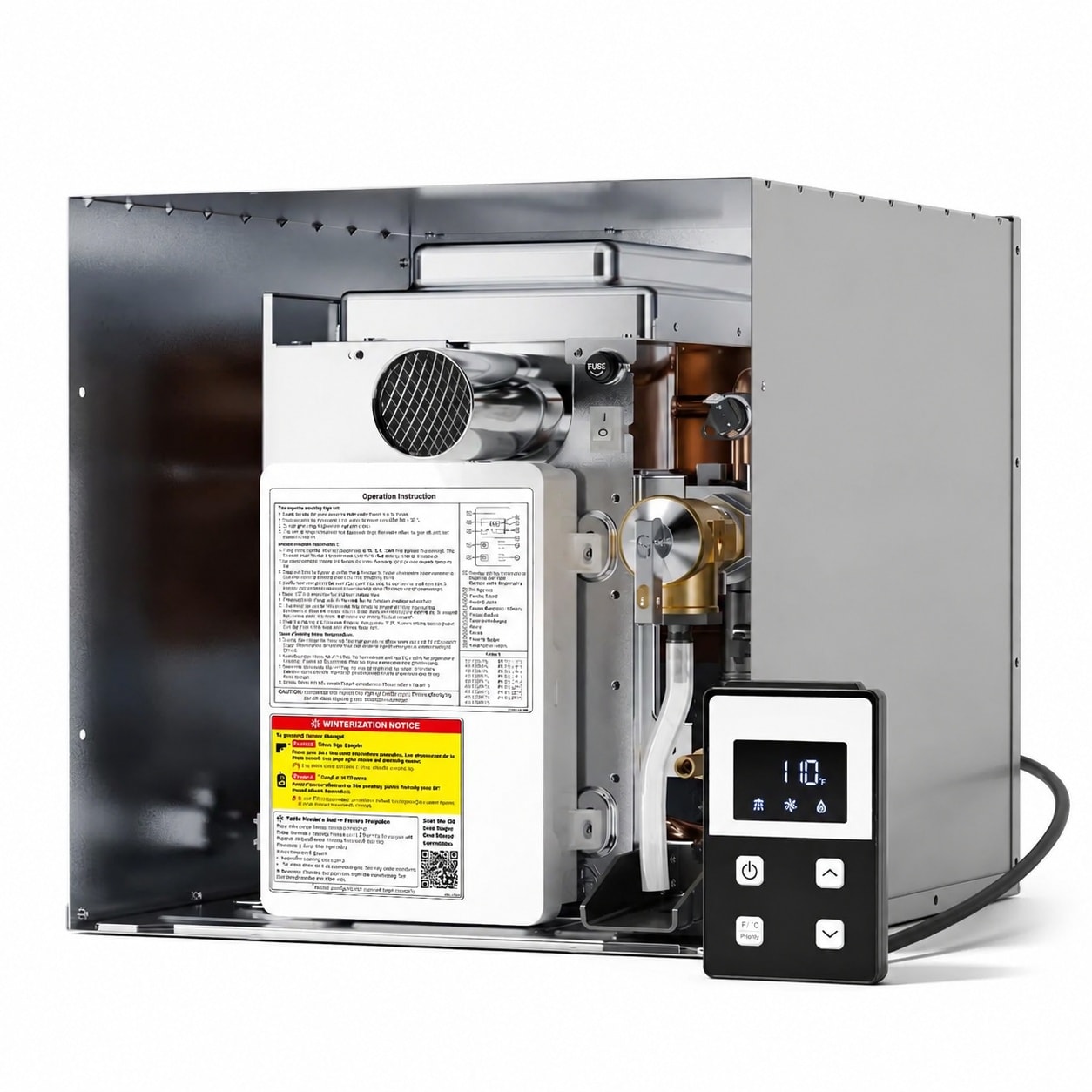 Etokfoks  InstaShower Series 15 in Height 15 in Length RV Water Heater Tankless 12V DC High Altitude Anti Scald 1 Piece