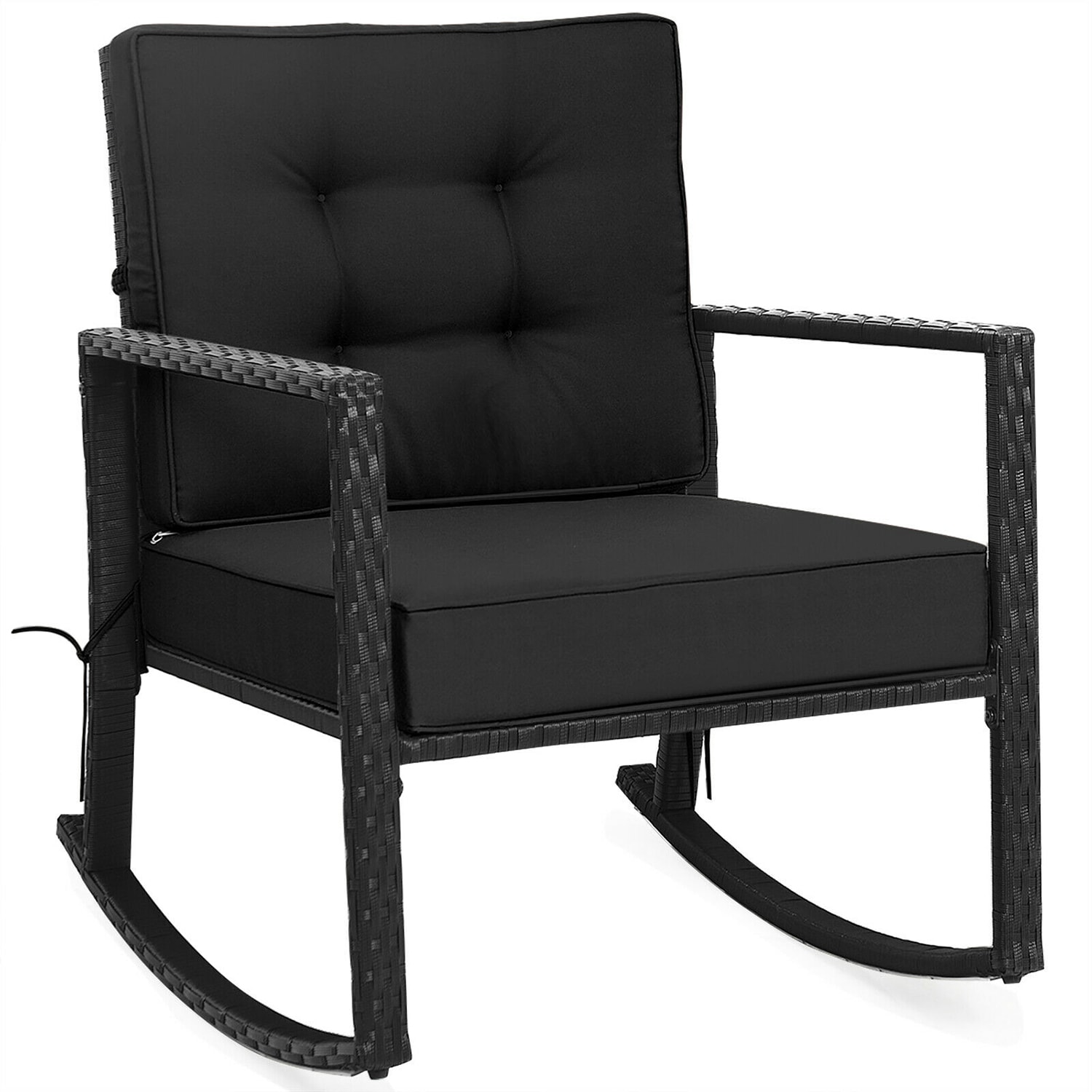 Forclover Patio Rattan Glider Rocking Chair Rattan Black Rattan Frame Rocking Chair with Black Cushioned Seat HYFC 6722DK at Lowes