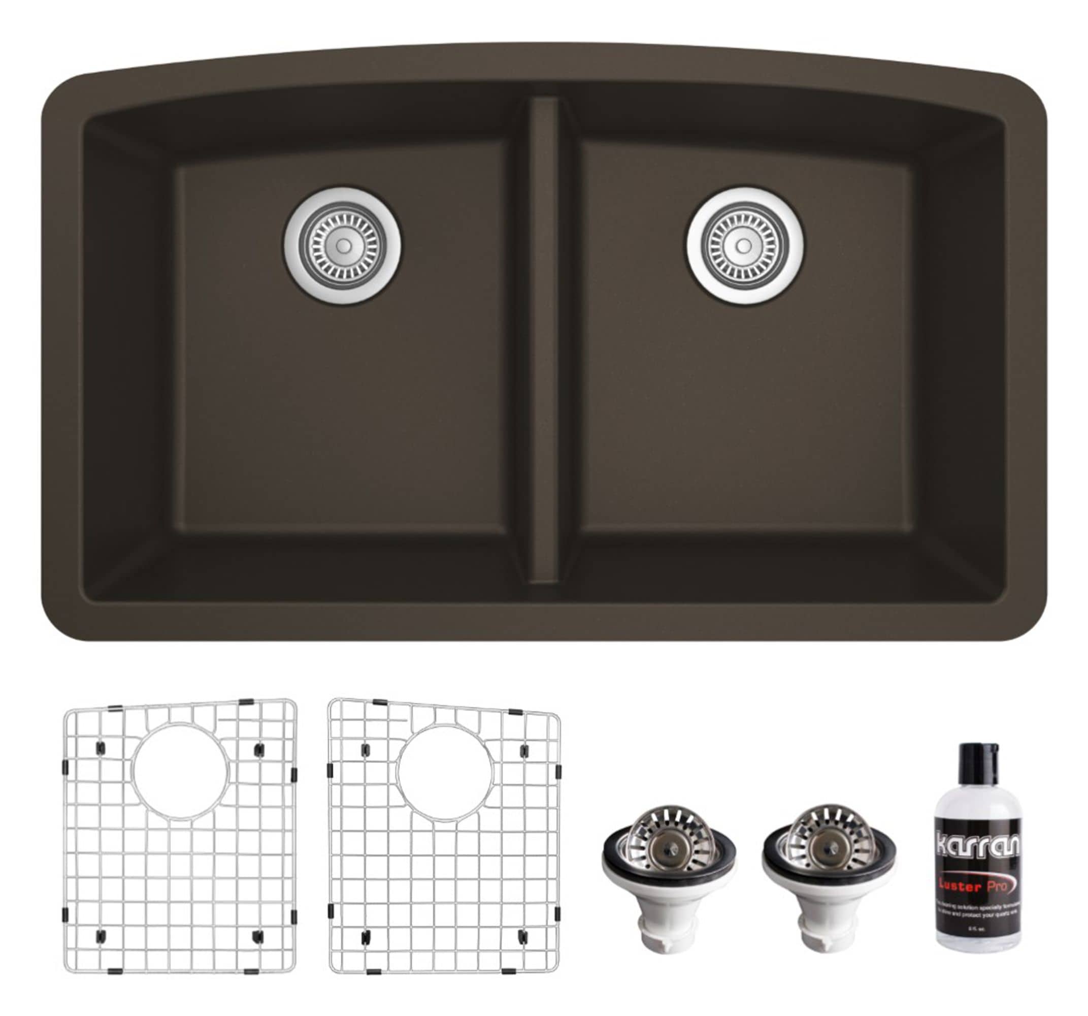 Karran QU-710-BR-PK1 Undermount 32.50-in x 19.50-in Quartz Double equal bowl Kitchen Sink