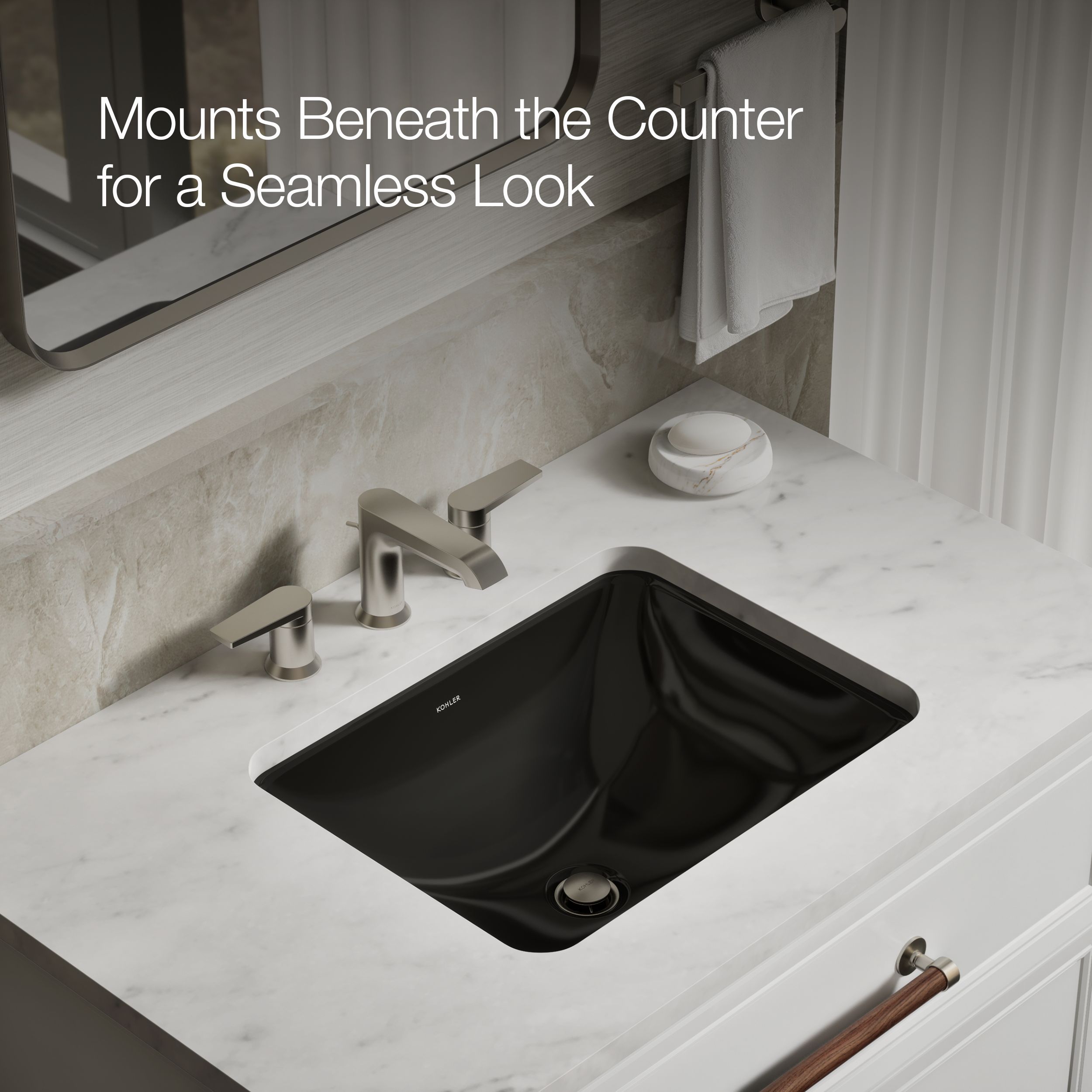 KOHLER Caxton Vitreous China Undermount Rectangular Black Bathroom