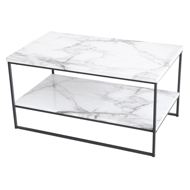 Roomfitters Irenic Faux White Marble, Roomfitters White Marble Print Coffee Table With Gold Metal Legs 2 Tier Living Room