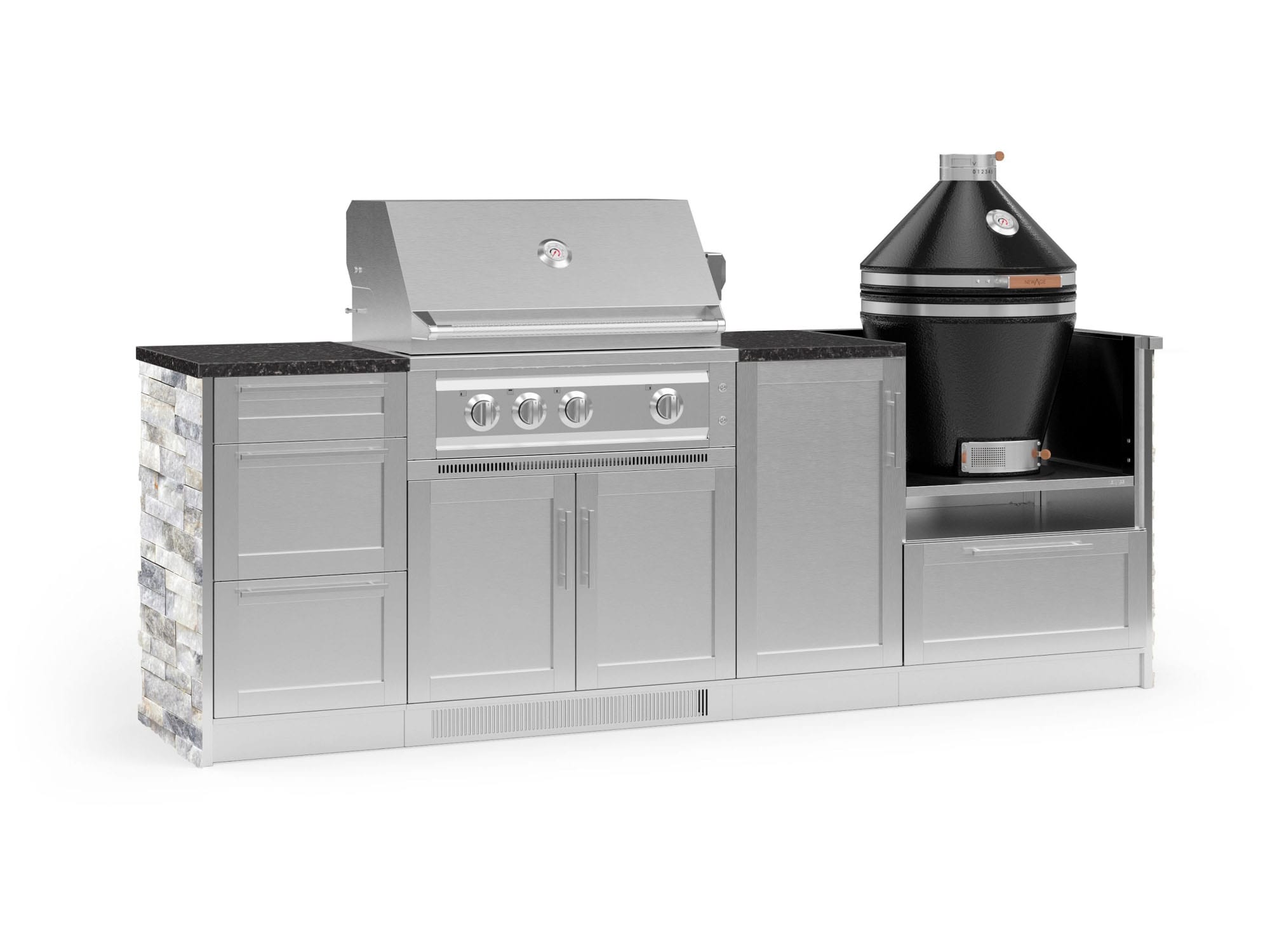 NewAge Products 68797 Signature Series Cabinets Platinum Grill 8 -Piece 100.16-in W x 25.5-in D x 57.5-in H Modular Outdoor Kitchen Set 4 Burners