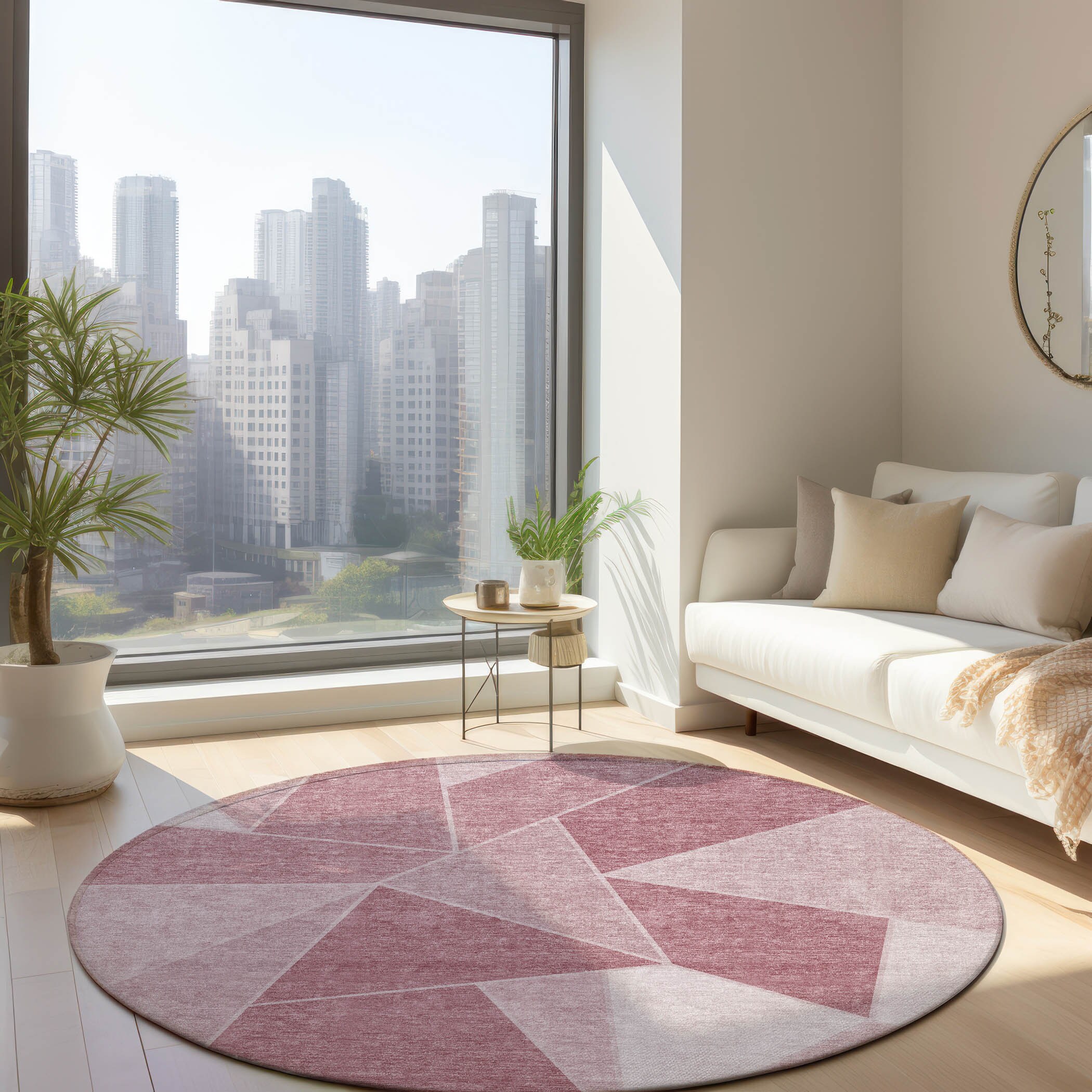 Addison Rugs ACN636BL8RO Chantille ACN636BL 8 x 8 (ft) Polyester Blush Round Indoor/Outdoor Geometric Machine washable Area rug