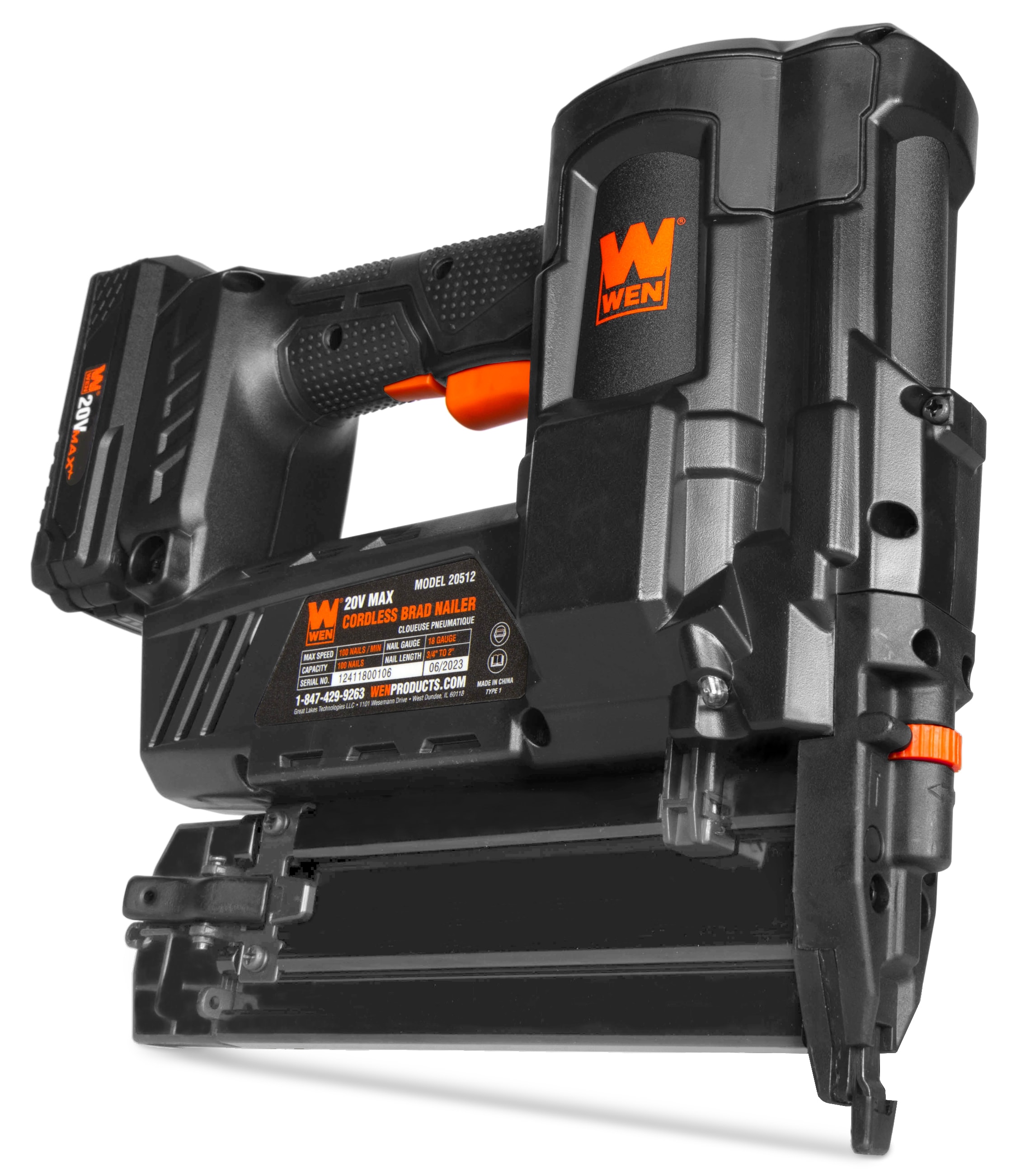 WEN 2-in 18-Gauge Cordless Pneumatic Brad Nailer (Battery & Charger Included) 20512 Sansujyuku sansujyuku.com