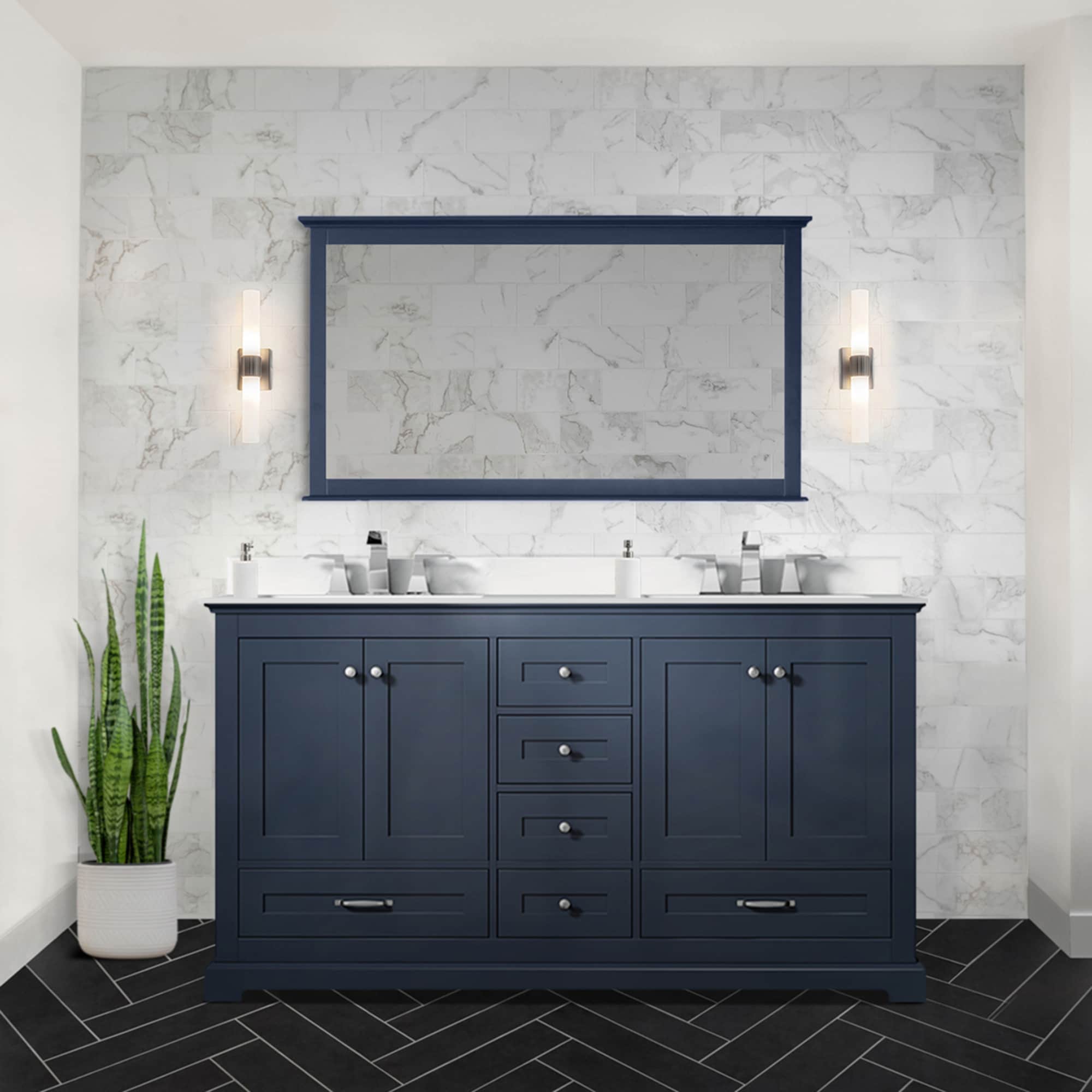LOVMOR SF-H-B2731P258382 Marble Top Vanity with Solid Wood Frame Soft Close 6 Drawers and Pre - Drilled Faucet Stain Resistant Surface