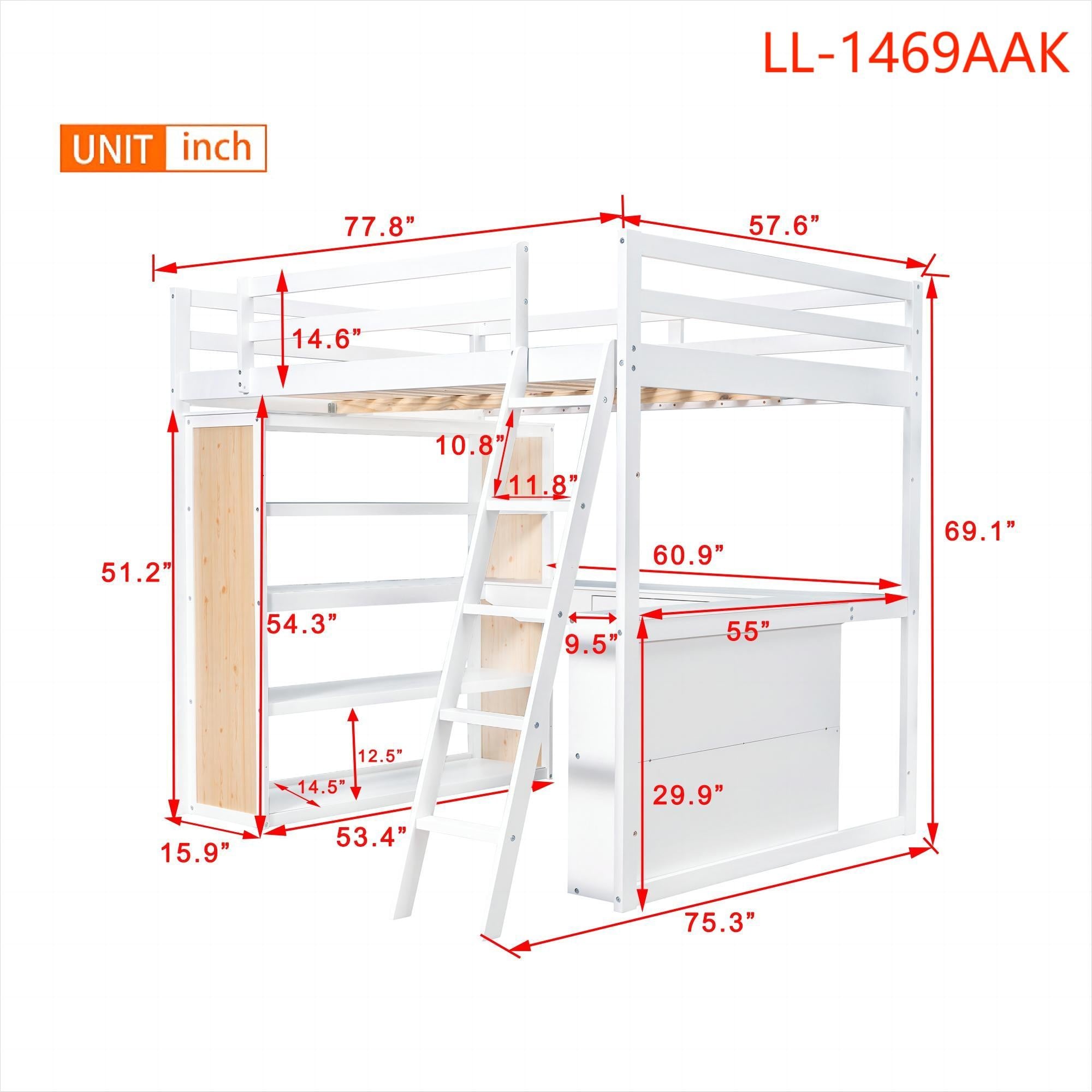 Yiekholo White Full Loft Bunk Bed LL-1469AAK at Lowes.com