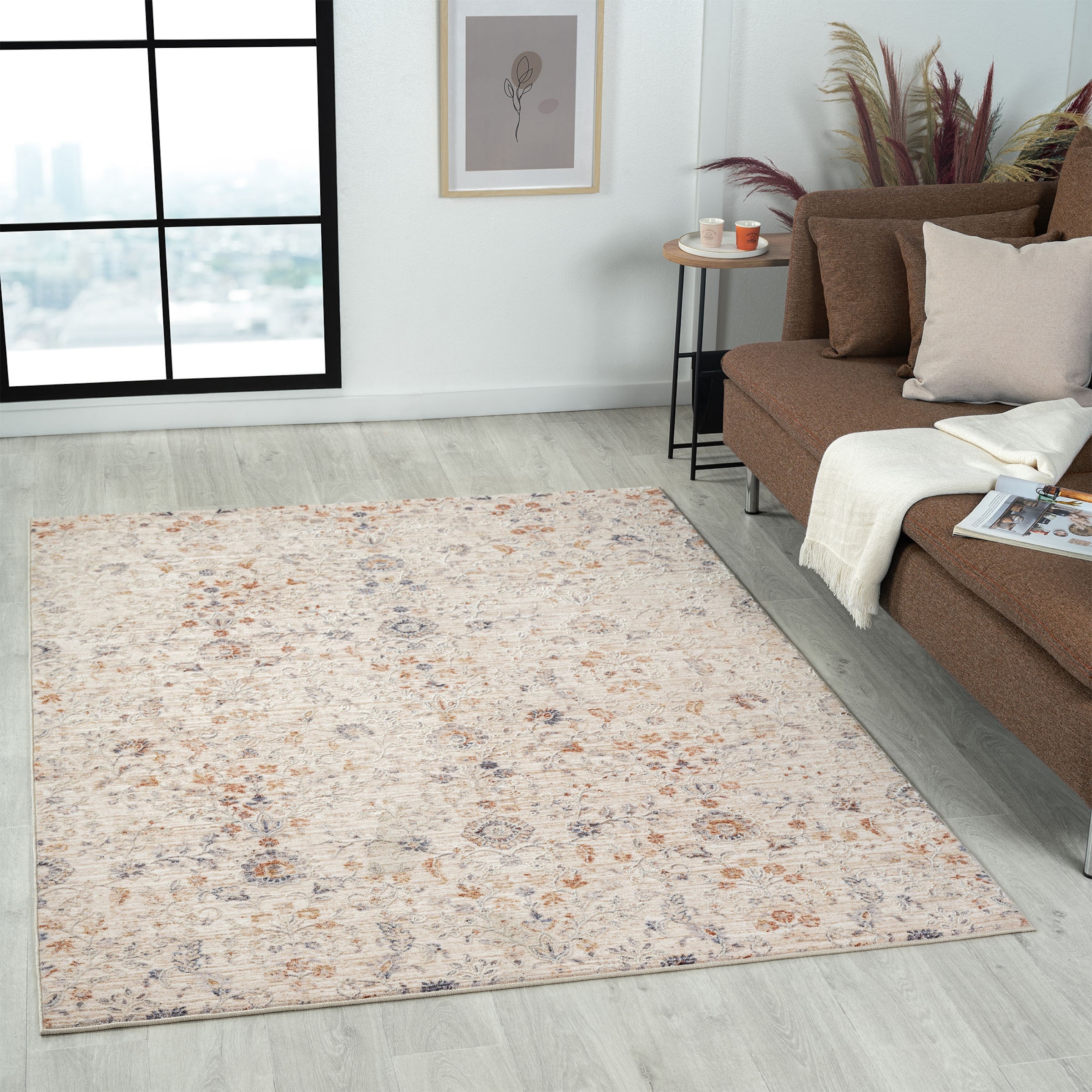 LR Home 9737A1590304J8 4 x 6 (ft) Loomed Polyester Multicolored Rectangular Indoor Floral/Botanical Farmhouse/Cottage Area rug