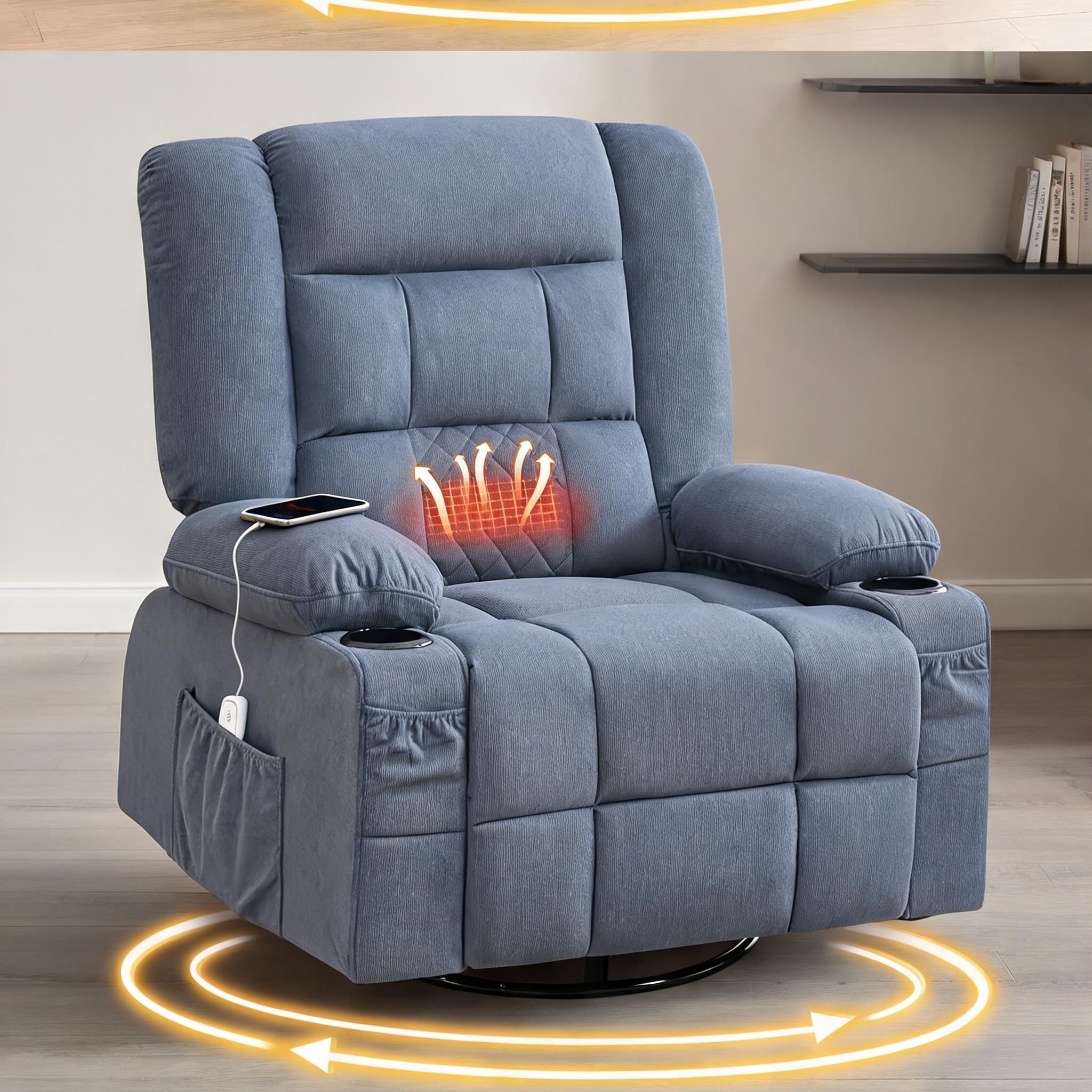 Naturefalls Living Room Single Plush Massage Rocker Recliner Chair with ...