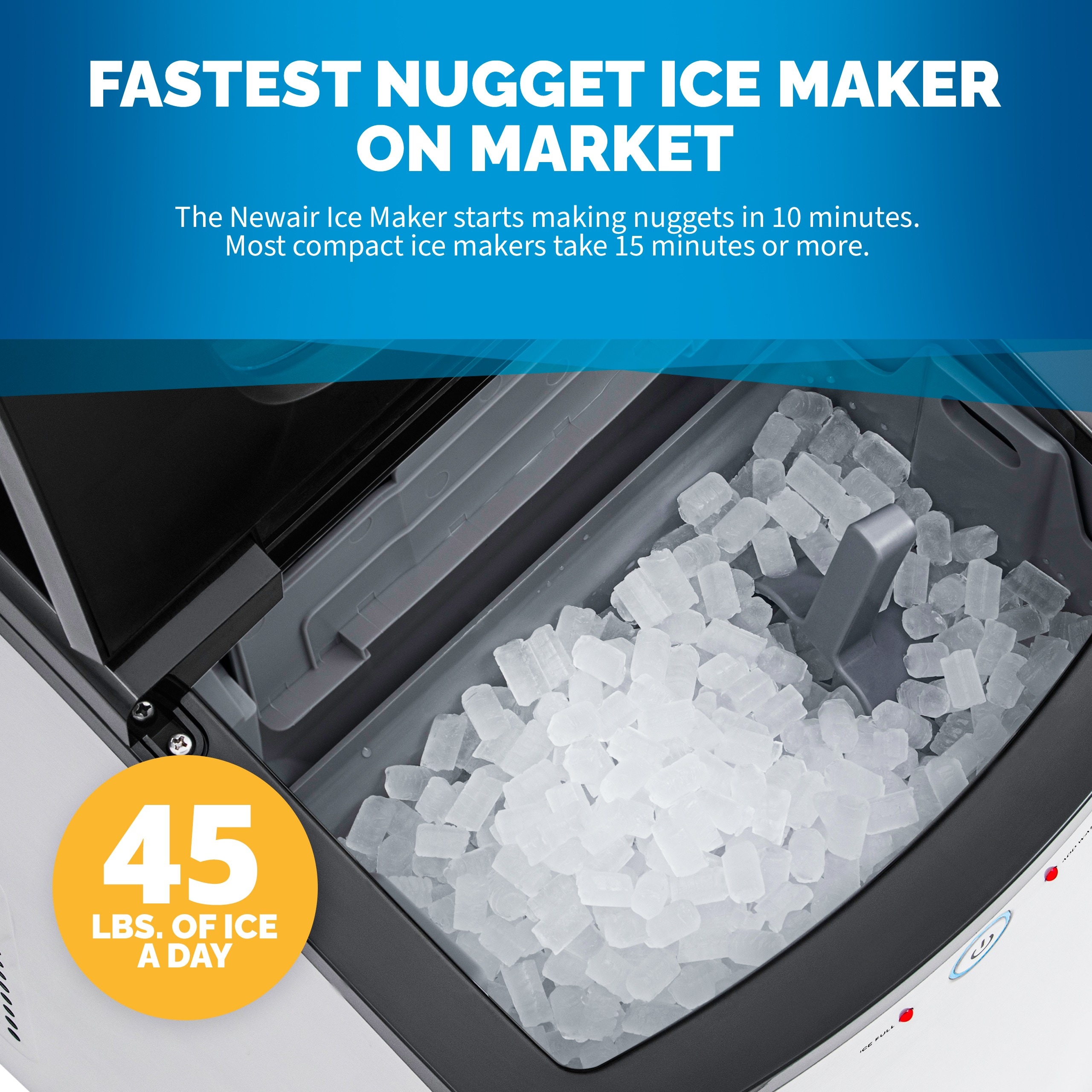 NewAir 45-lb Flip-up Door Countertop or Portable Nugget Ice Maker  (Stainless Steel) in the Ice Makers department at