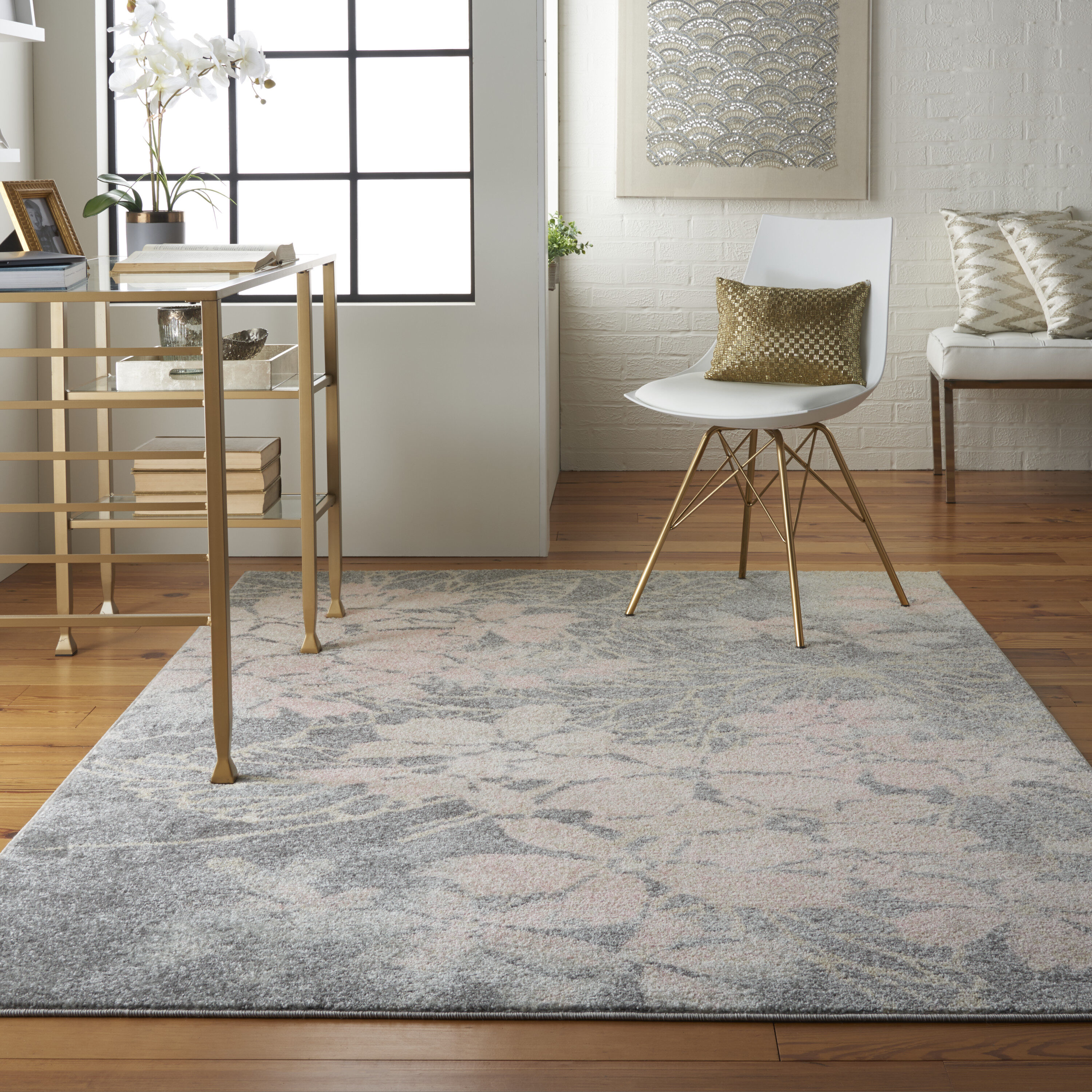 Nourison 99446486202 Tranquil 4 x 6 (ft) Loomed Polypropylene Grey/Pink Rectangular Indoor Abstract Farmhouse/Cottage Area rug