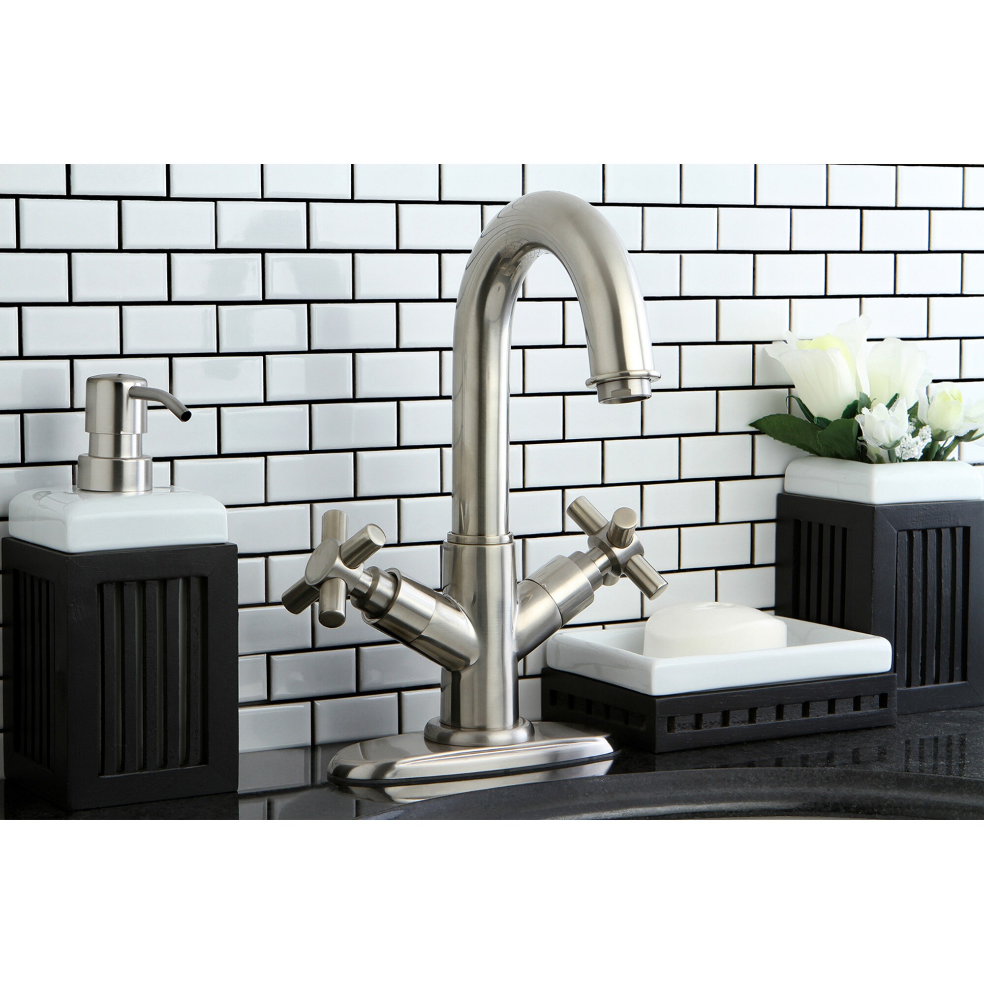Elements of Design ES8458JX Concord Satin Nickel 4-in centerset 2-Handle Bathroom Sink Faucet with Drain
