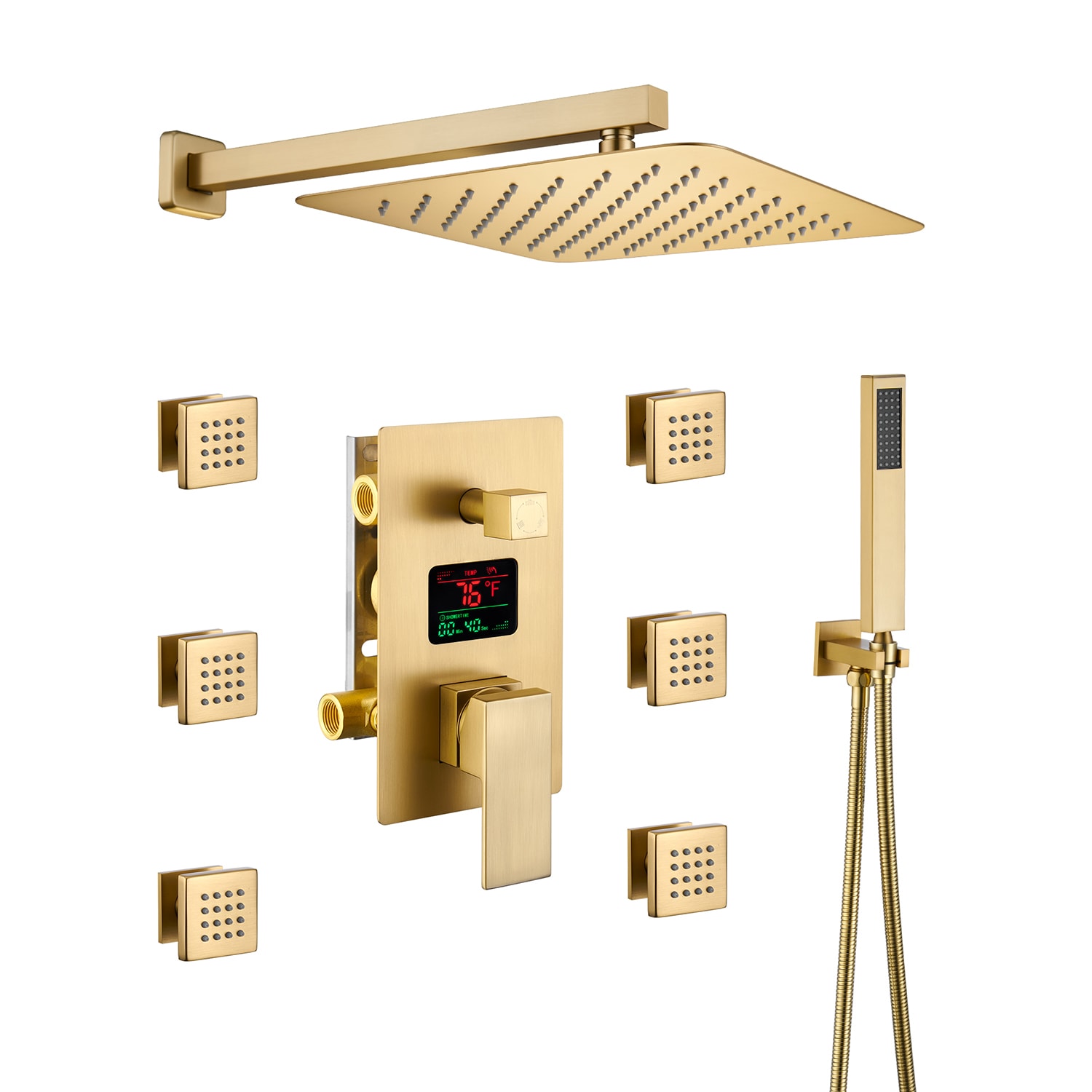 Mondawe Brushed Gold 12-in Built-In Shower Faucet System with 3-way ...