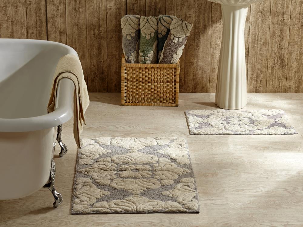 Grey Gray White 2-pc Modern Design Absorbent Kitchen Bathroom Floor Rug Mats Set 