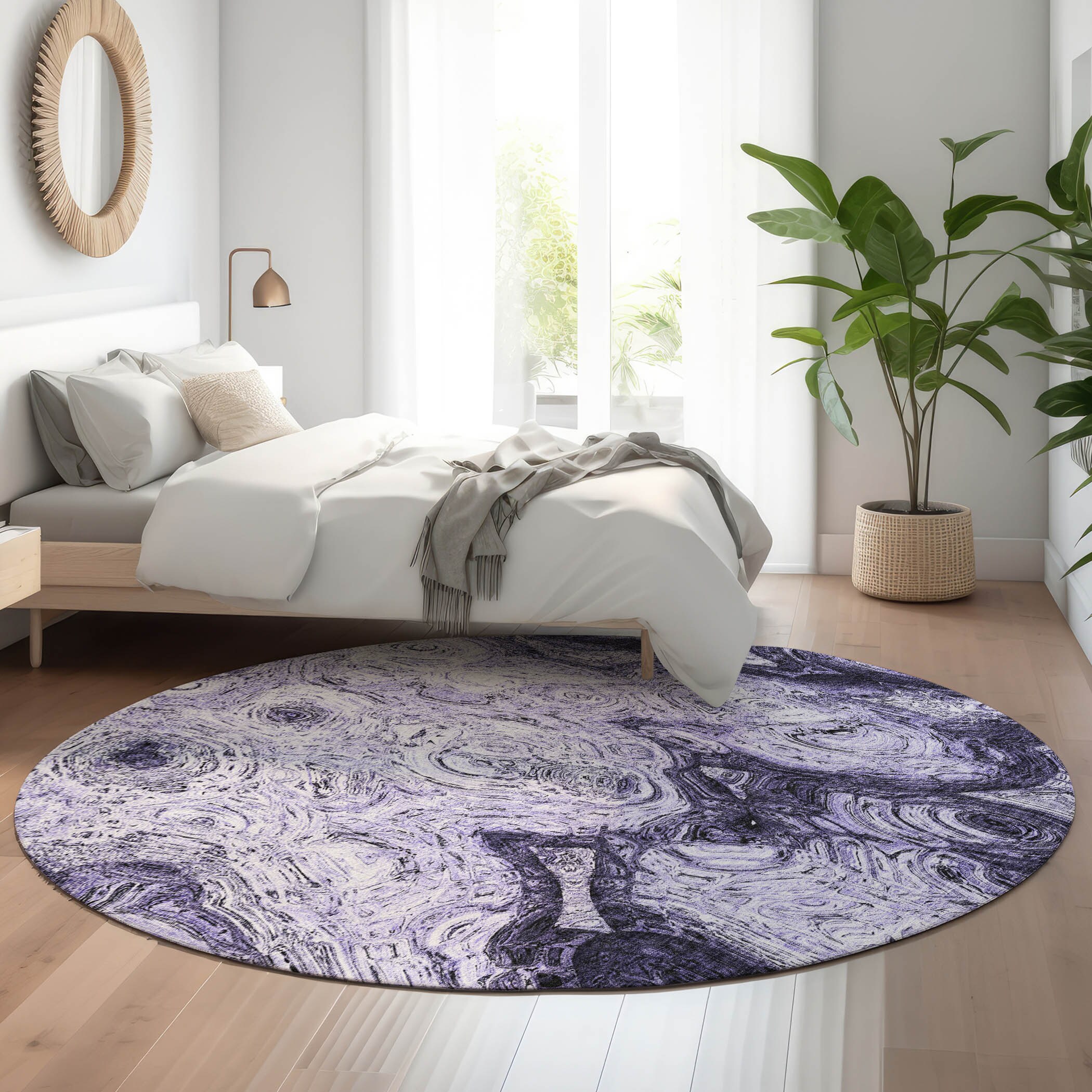 Addison Rugs AMF579PP8RO Mayfield AMF579PP 8 x 8 (ft) Loomed Polyester Purple Round Indoor Geometric Machine washable Area rug