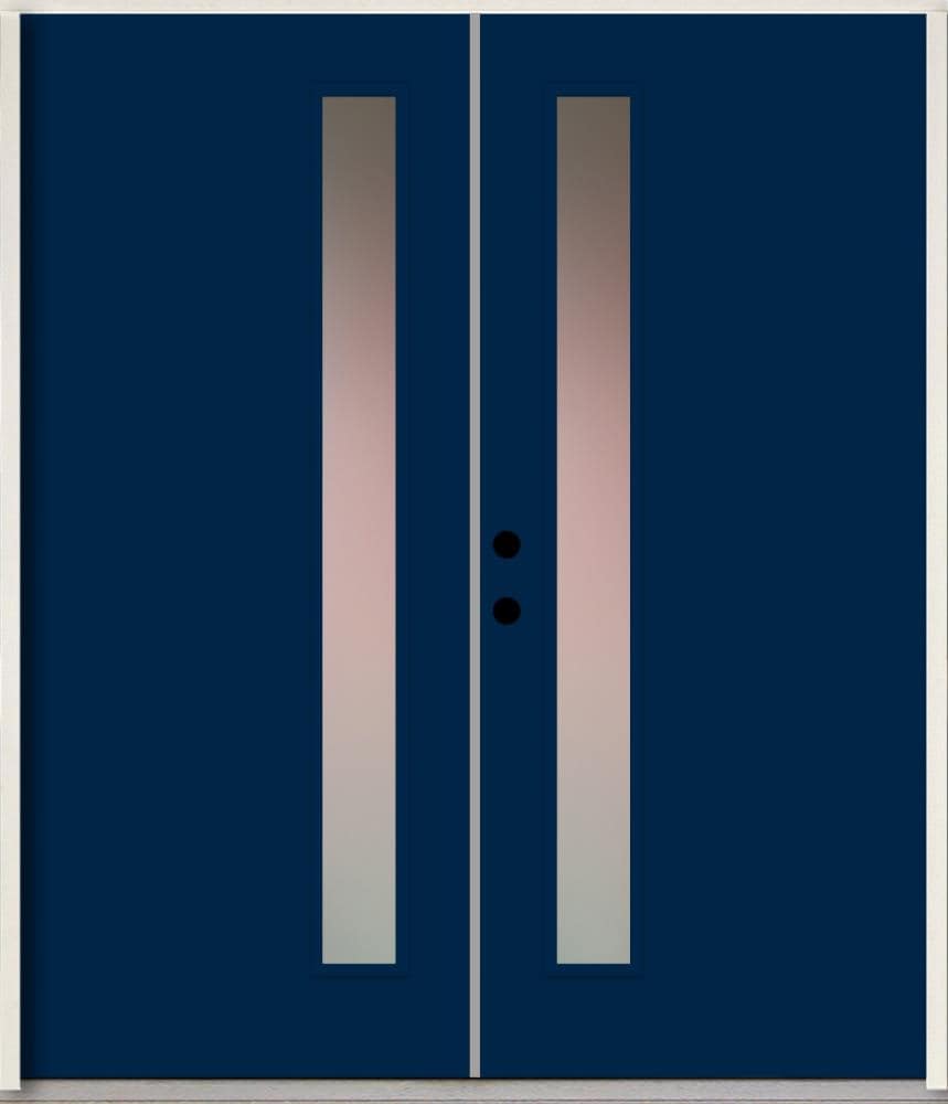 RELIABILT LO1065347 Spotlights 64-in x 80-in x Fiberglass 1/4 lite Right-hand inswing Naval Paint Painted Prehung Double Front Door Insulating core