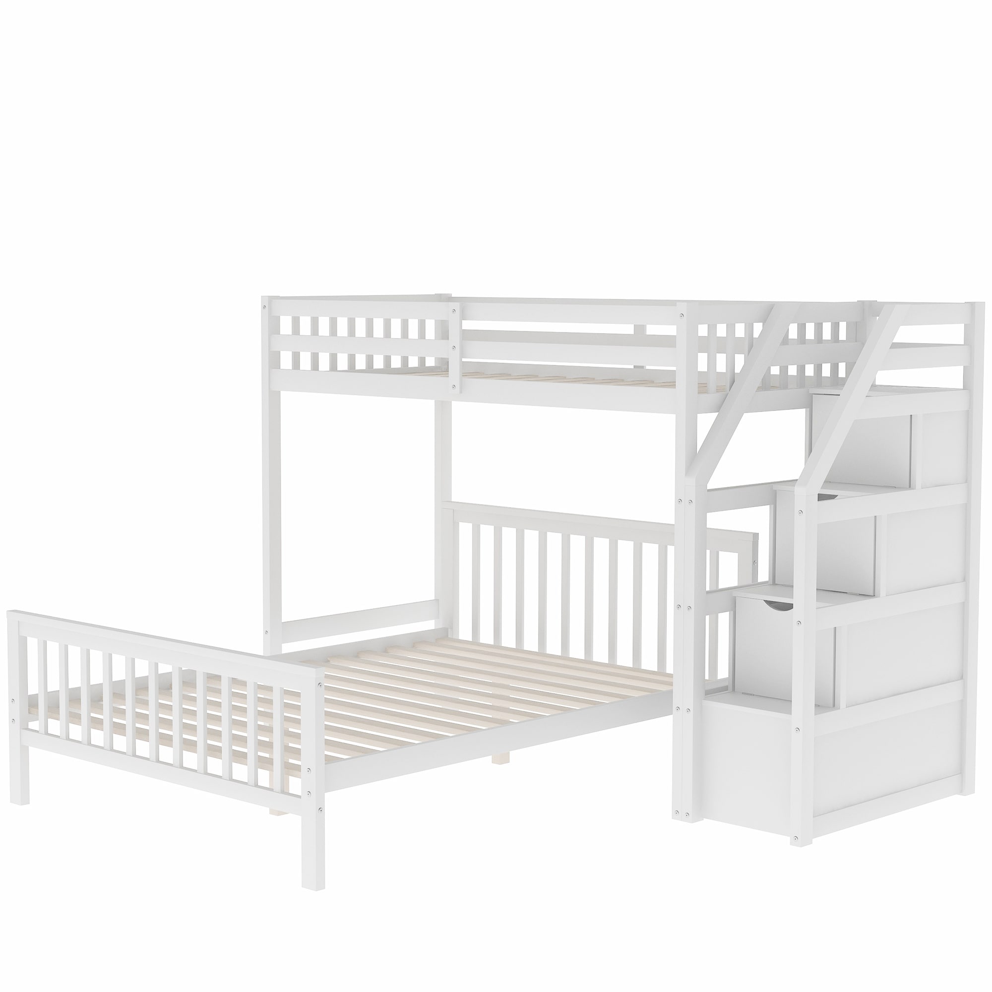 Qualler BWM000107K White Twin Wood Bed frame Bed with Storage