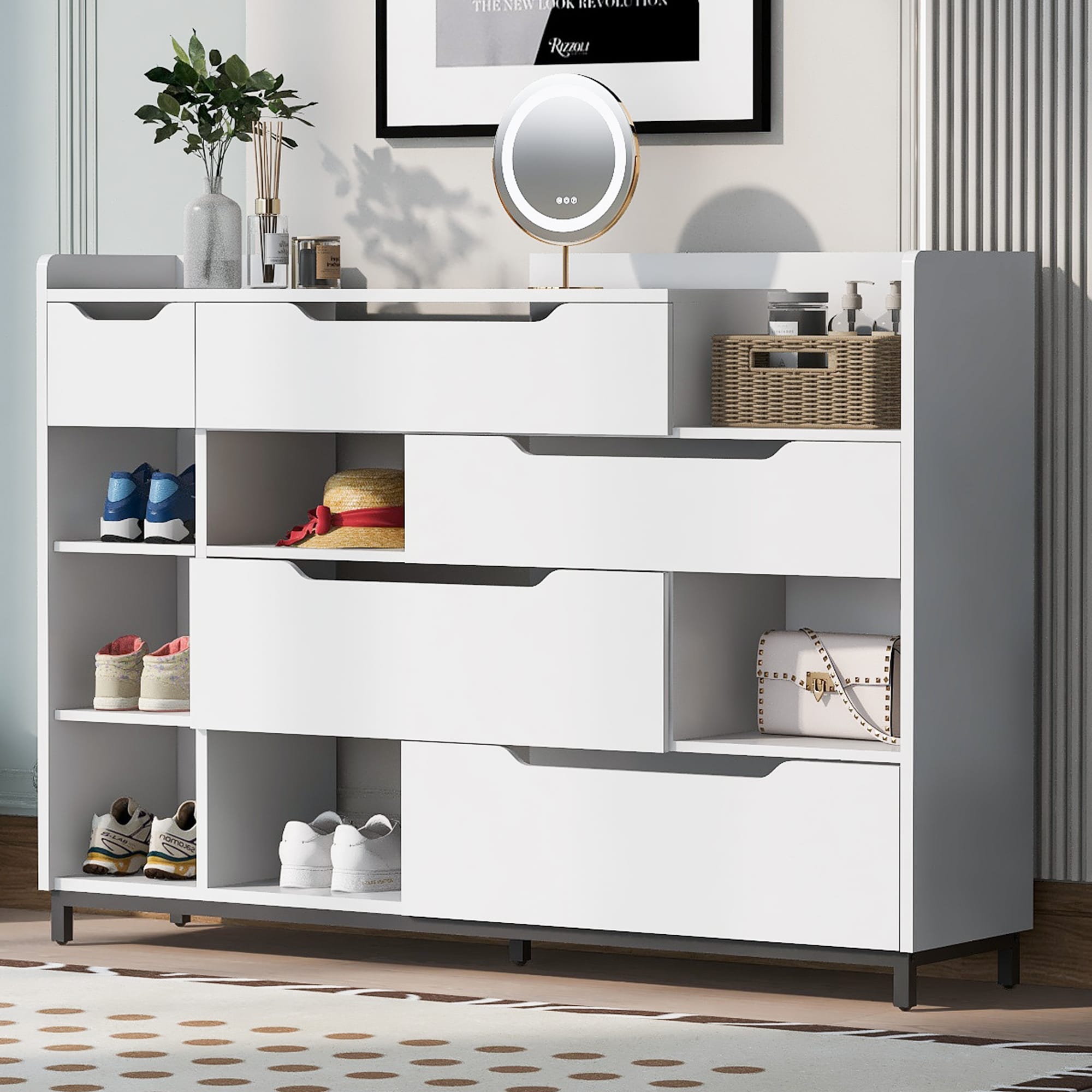 ModernLuxe L-SJ000120AAK 39.3-Inches H 4 Tier 18 pair White MDF Shoe cabinet