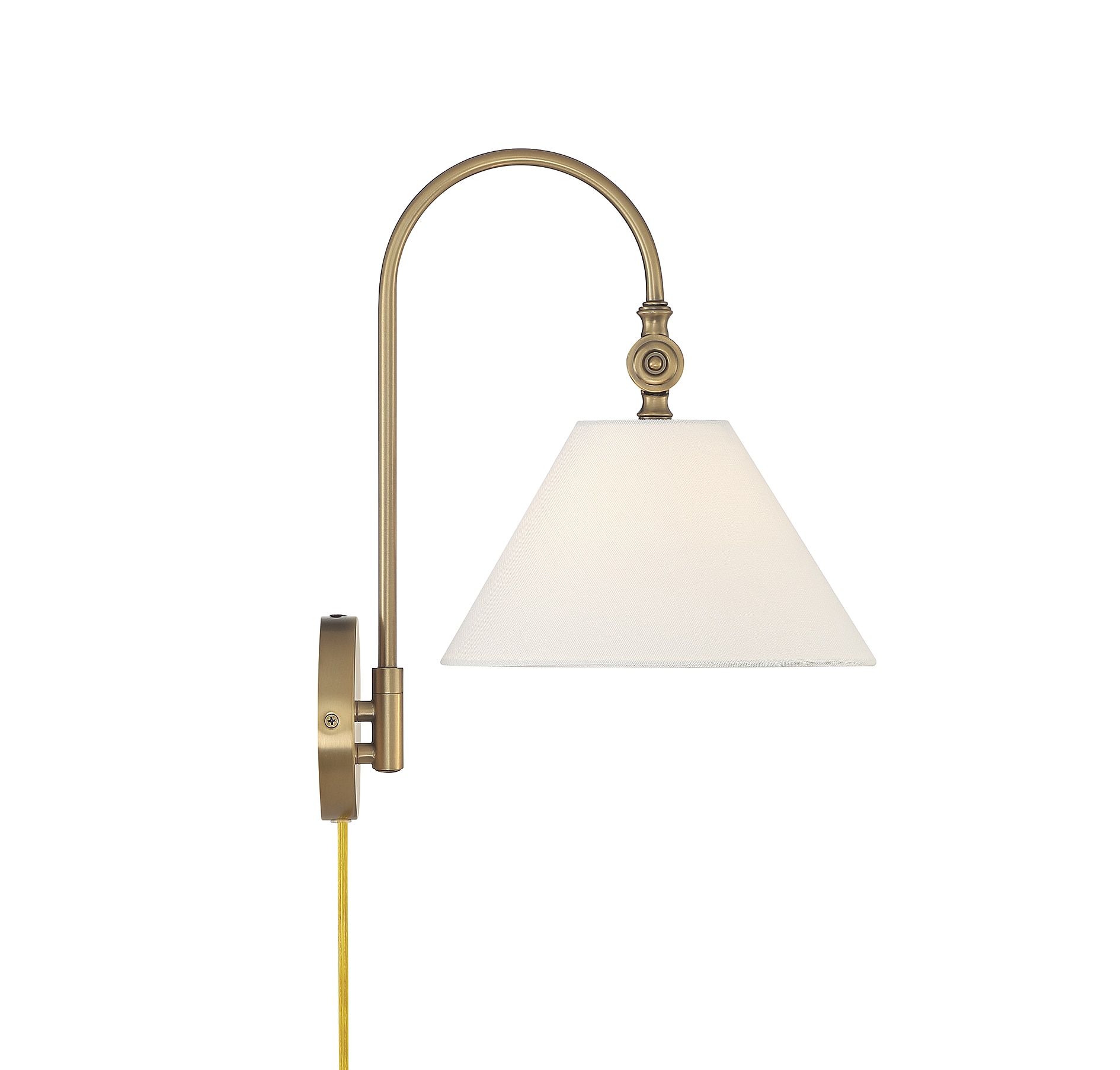 Meridian Adjustable Arm 16" Wall Sconce in Natural Brass with White Shade