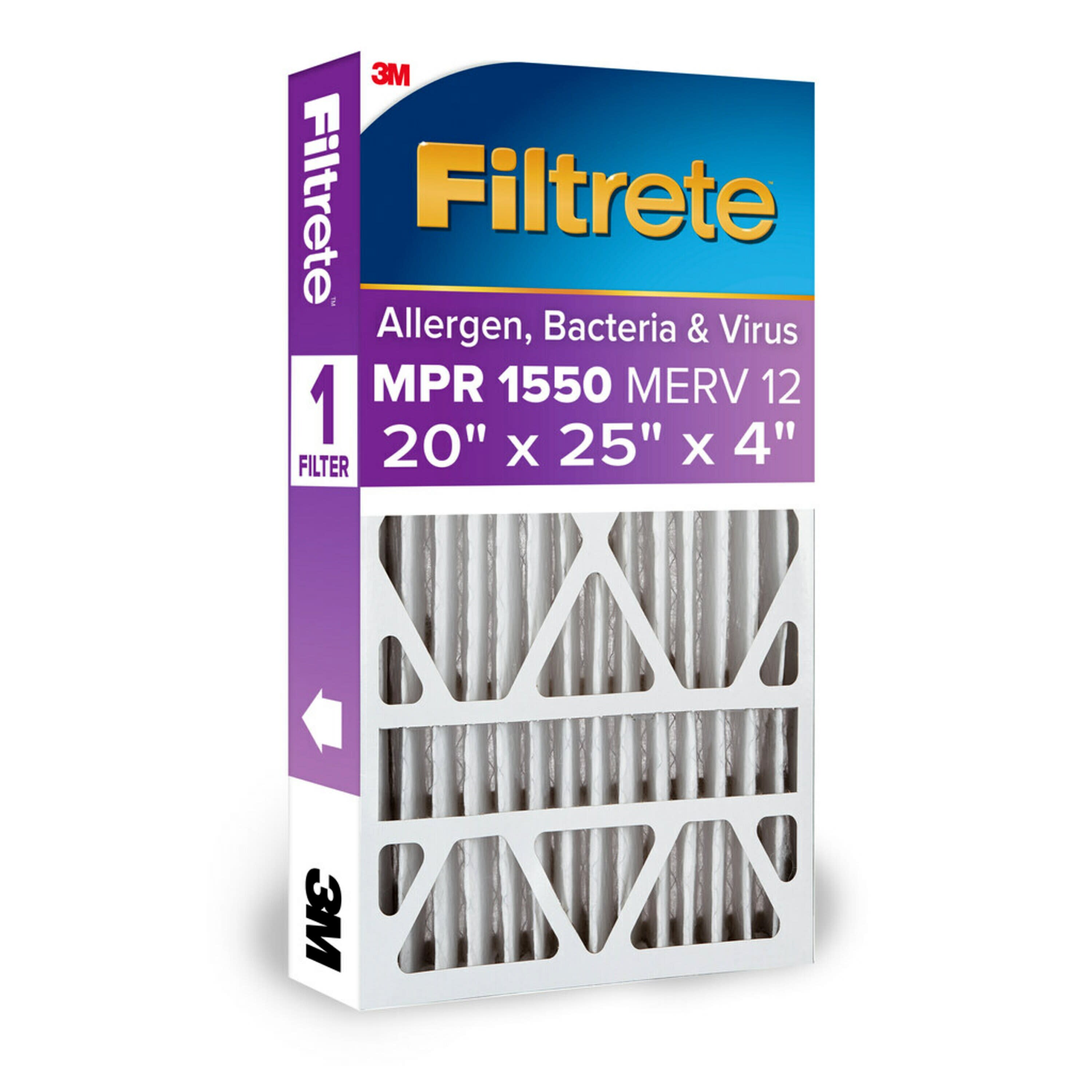 Filtrete 20-in W x 25-in L x 4-in MERV 12 1550 MPR Allergen, Bacteria and Virus Electrostatic Pleated Air Filter