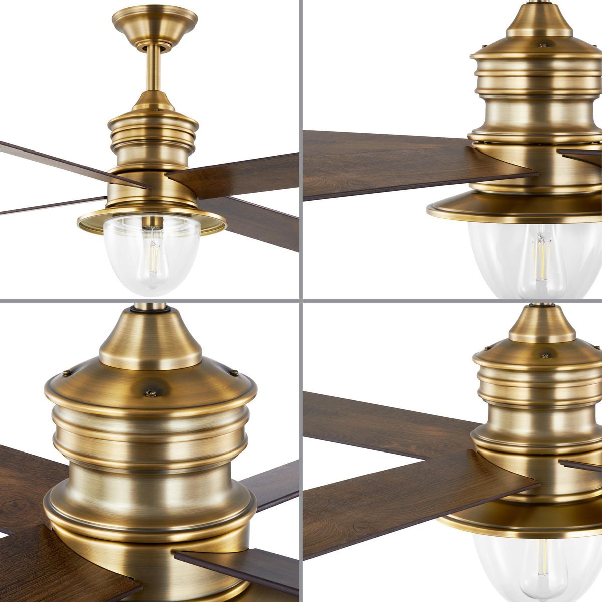 Vintage Brass 56" Ceiling Fan with Light Kit and Remote