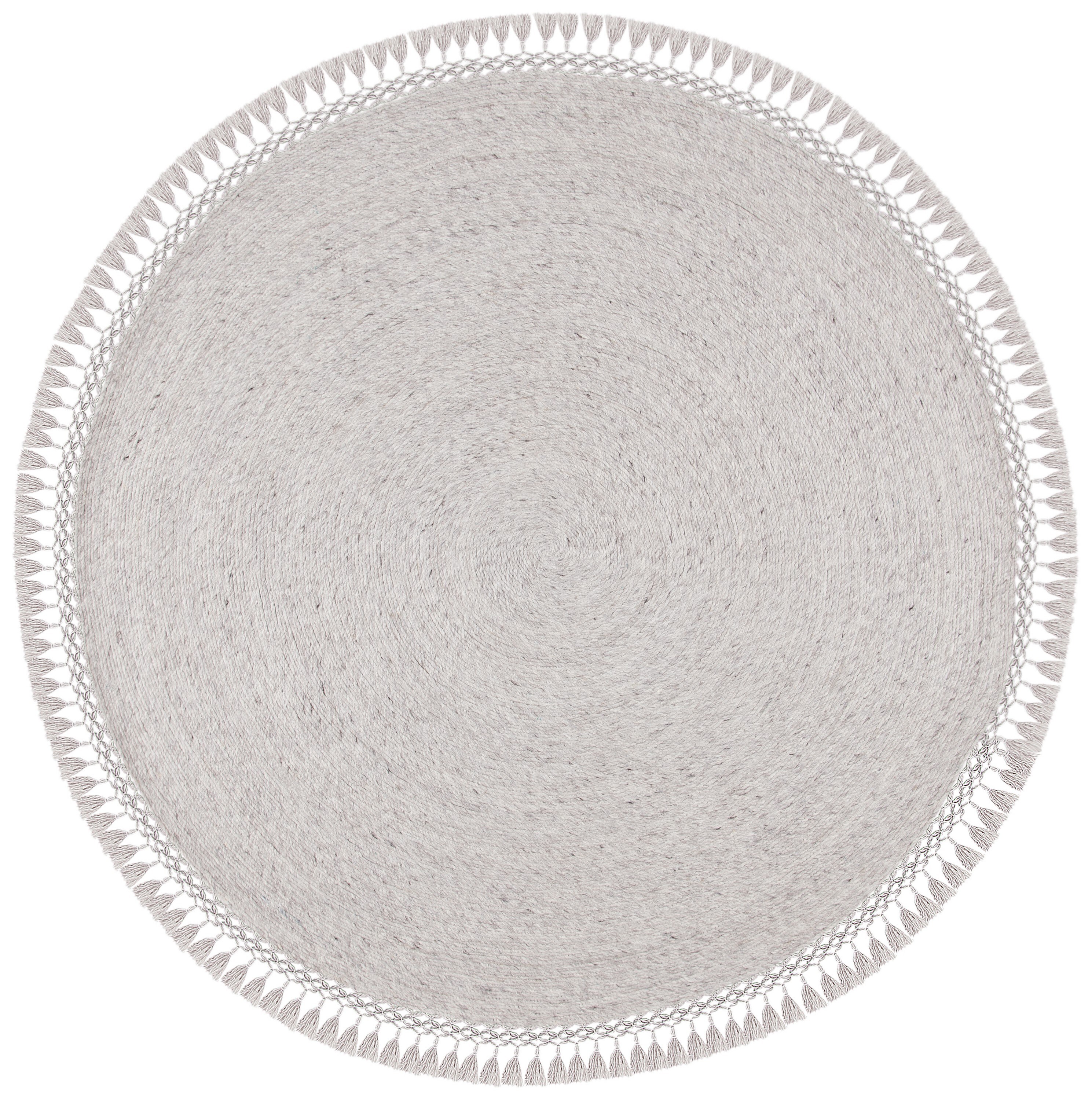 Gray Round Hand-Tufted Wool Reversible Rug