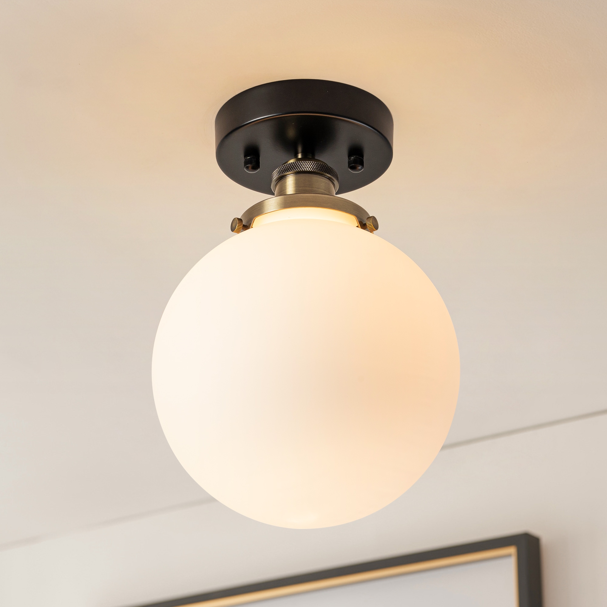 Rennnsan FL810150008 Charmaine 1 -Light 7.87-in Black Semi Flush Mount Light