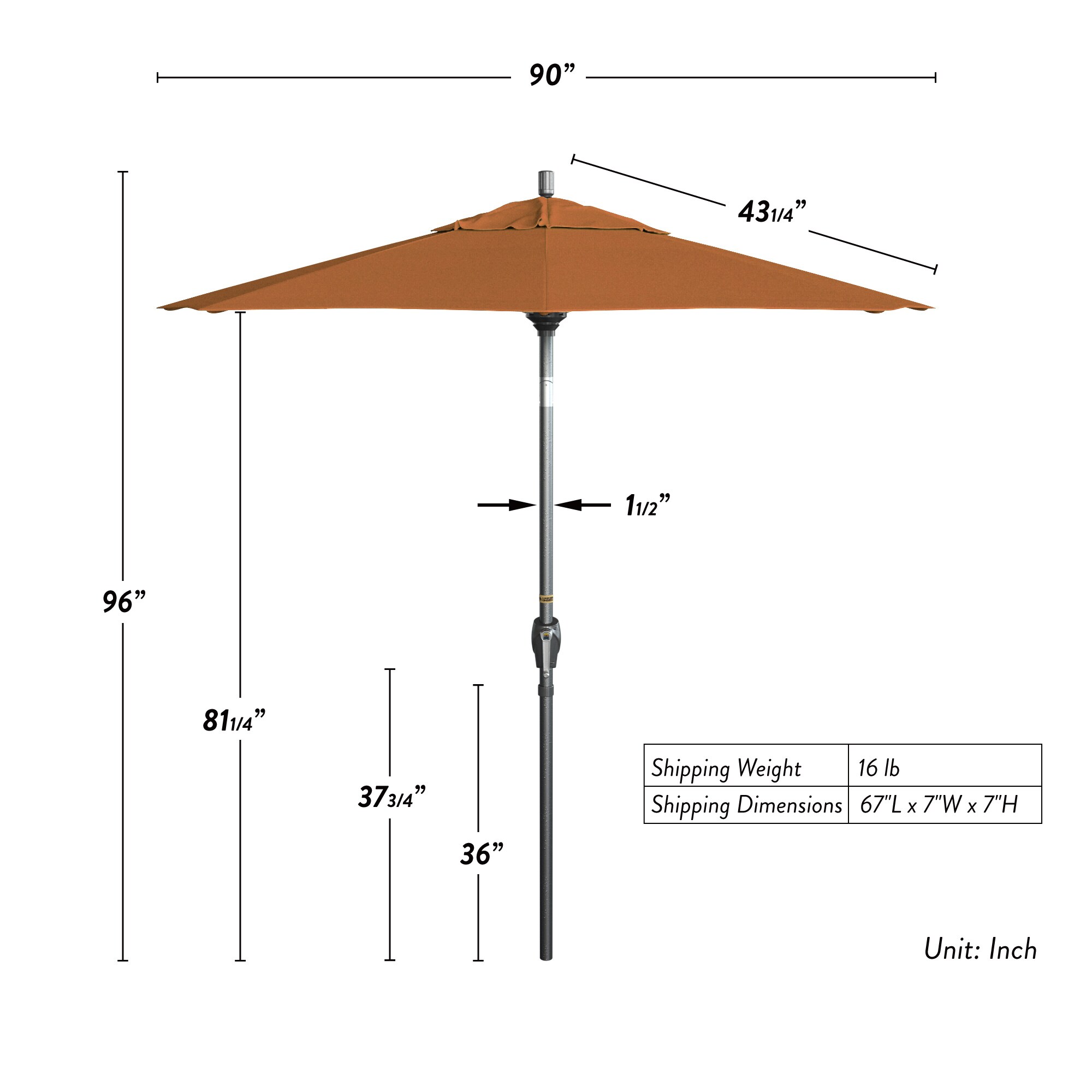 7.5 ft. Orange Aluminum Market Patio Umbrella with Crank Lift