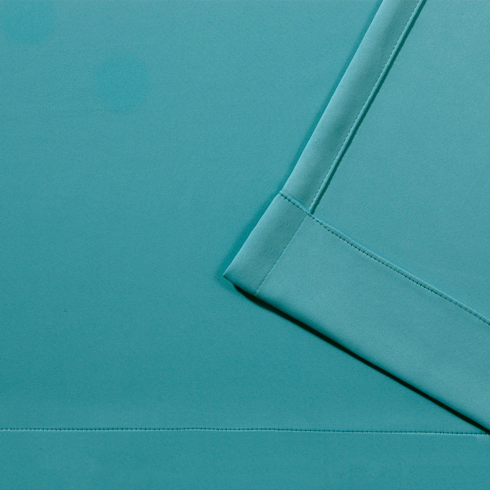 Teal Sateen Blackout Pinch Pleat Curtain Panels, 96" Length
