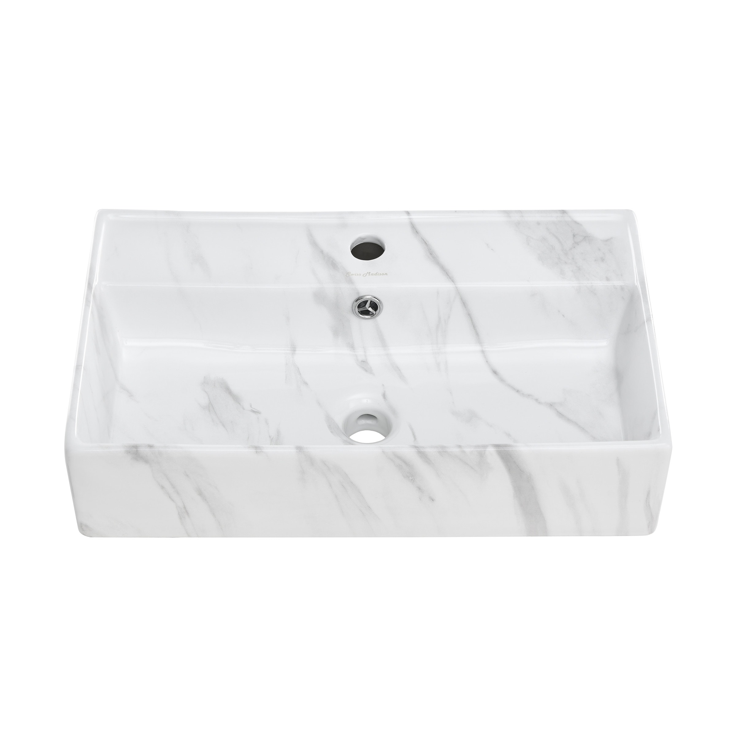Swiss Madison SM-25-WSREI09WM Reims Ceramic Wall-mount Rectangular Modern Glossy White Marble Bathroom Sink ( 12.5-Inches x 22.5-Inches )