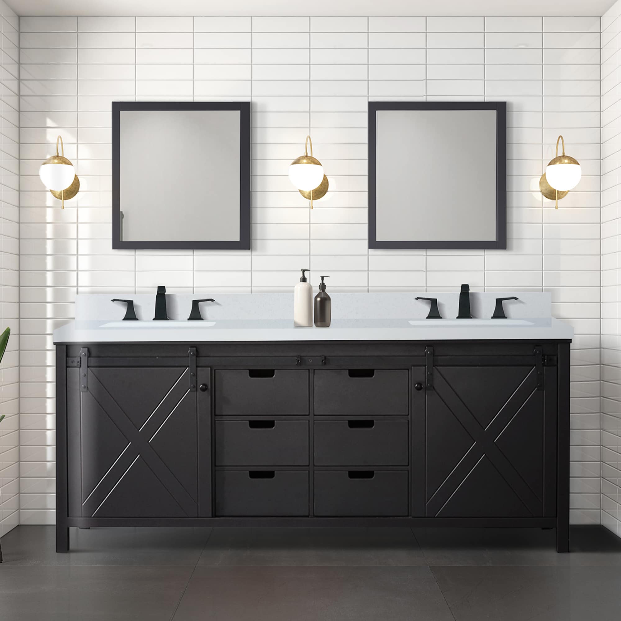 Lexora LVM80DC310 Marsyas 80-in Brown Undermount Double sink Bathroom Vanity with White Cultured marble Top (Mirror Included)