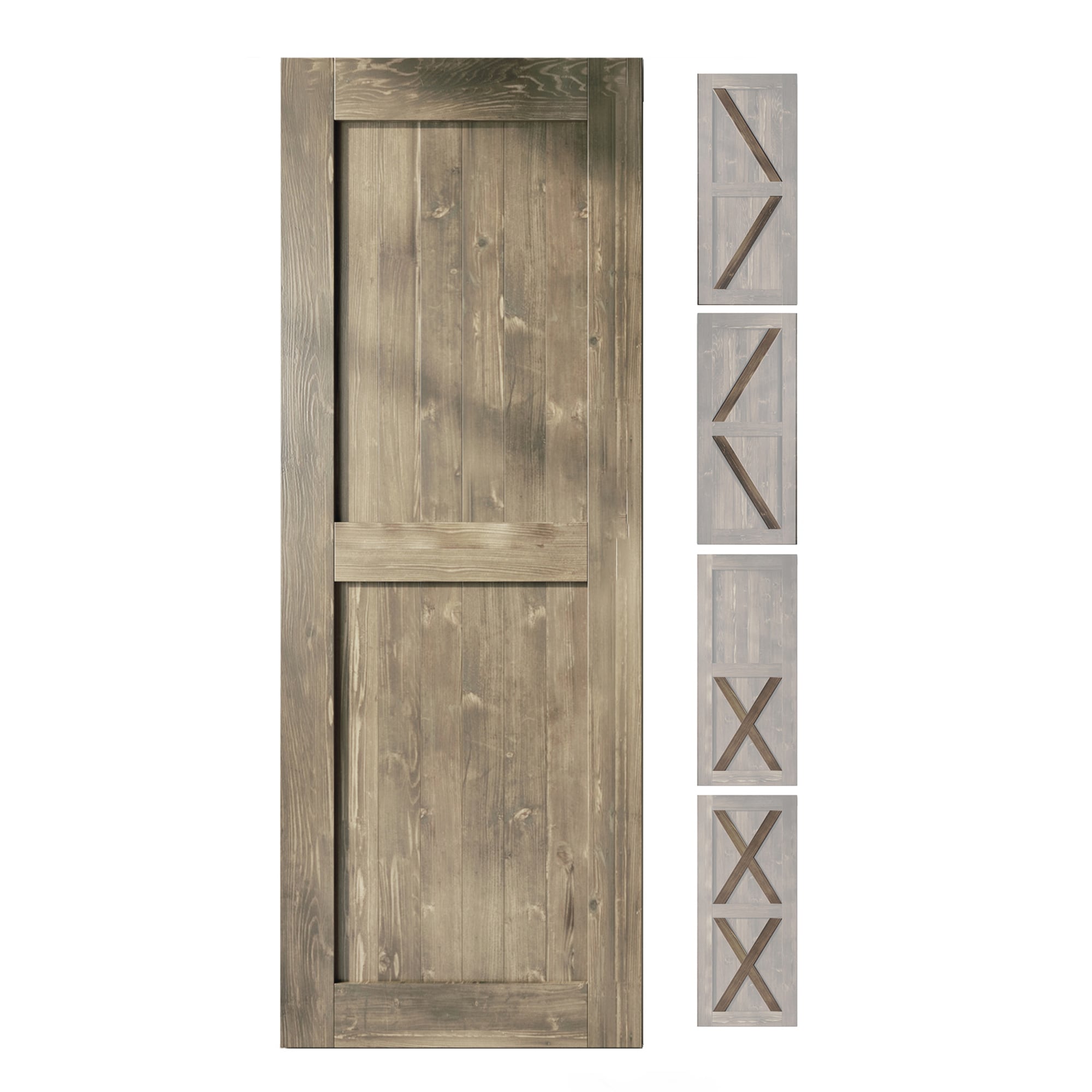 HOMACER 3880F-GRAY 38-in x 80-in Classic Gray Pine Wood Solid core Single Barn Door (Hardware Not Included)