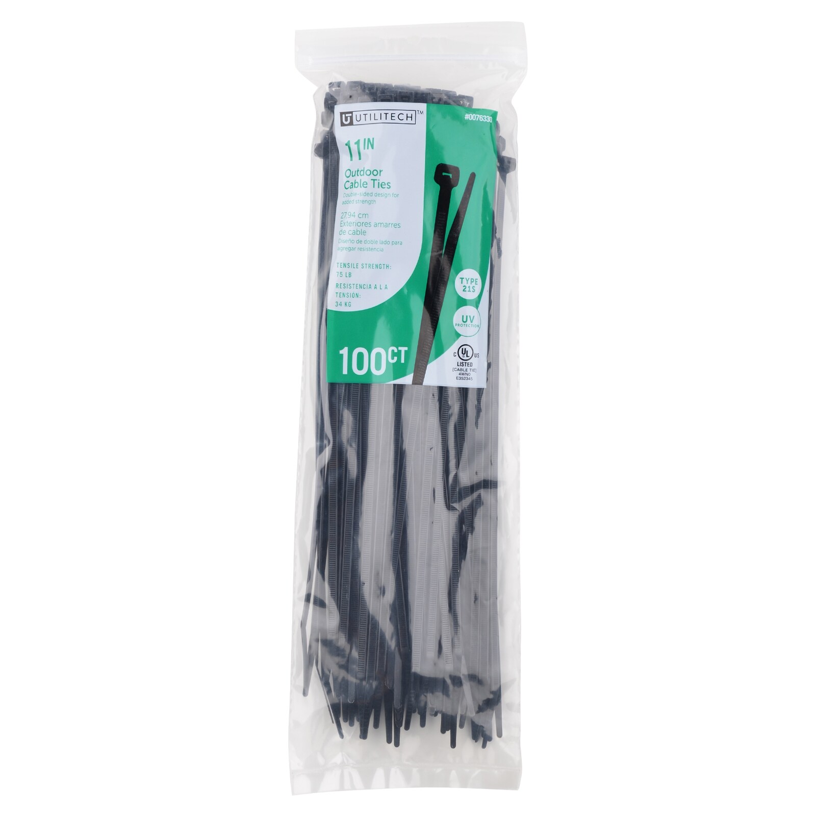Utilitech 11-in Nylon Zip Ties Black with Uv Protection (100-Pack 