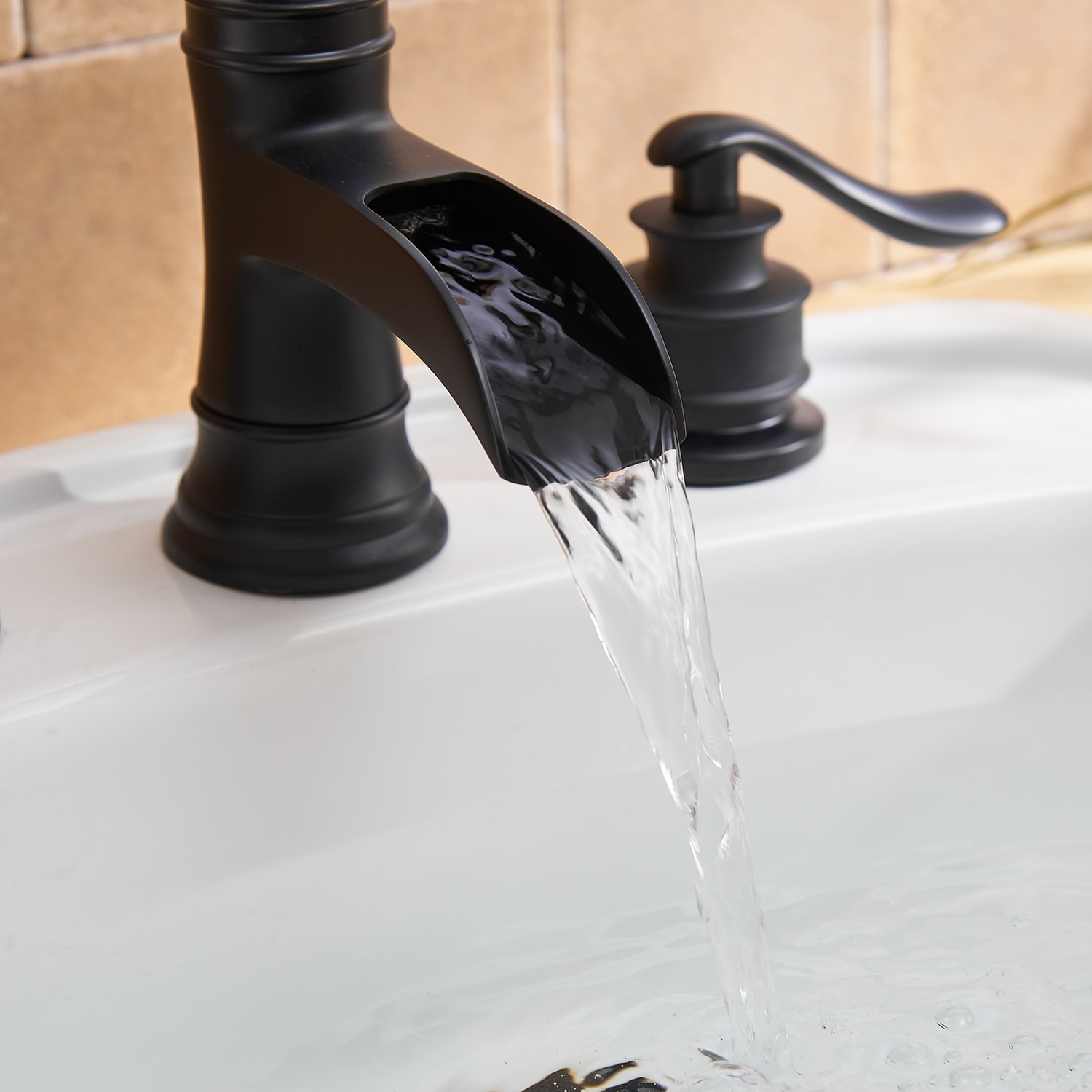 Matte Black 8-Inch Widespread Waterfall Bathroom Faucet