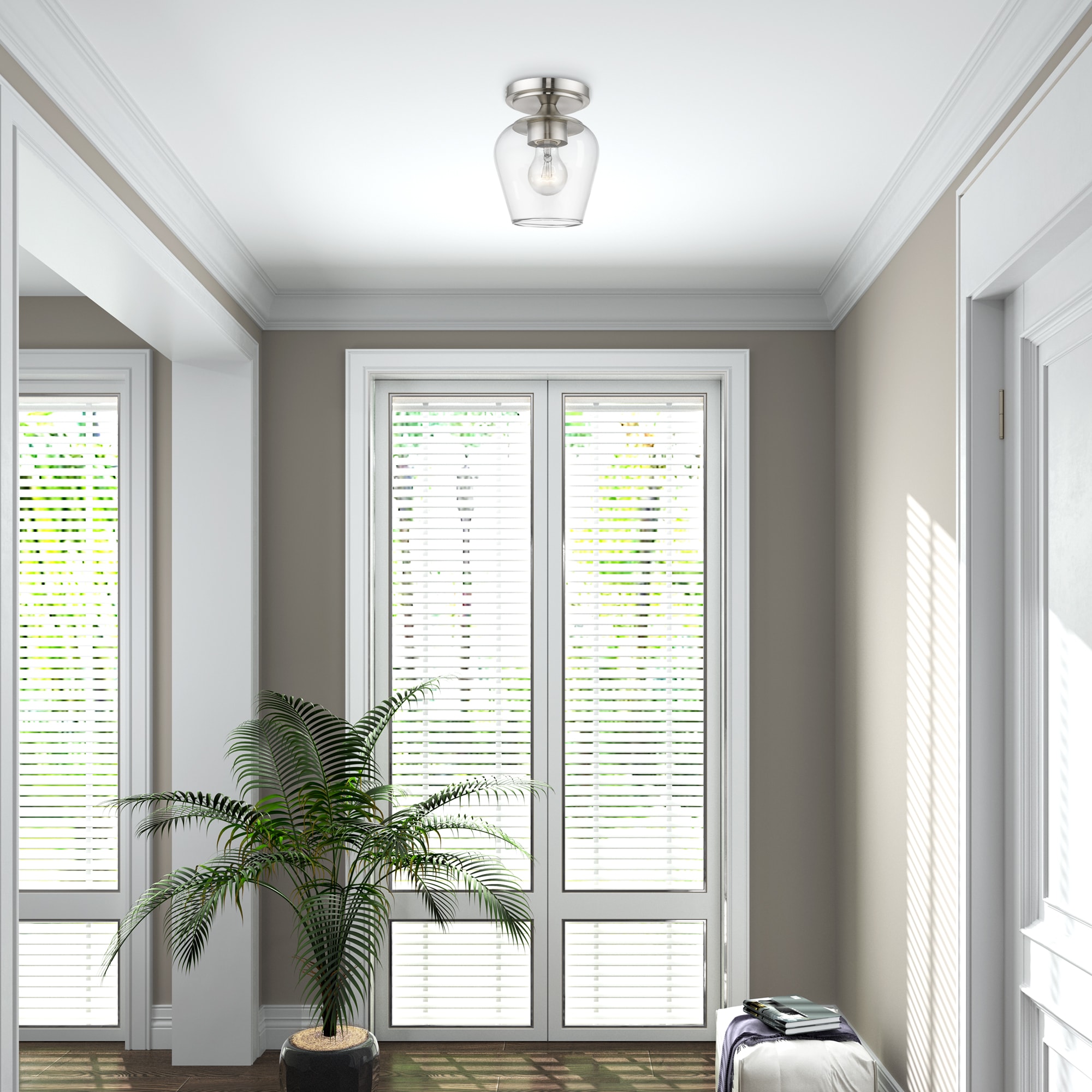 Willow Brushed Nickel 1-Light Indoor/Outdoor Flush Mount with Clear Glass
