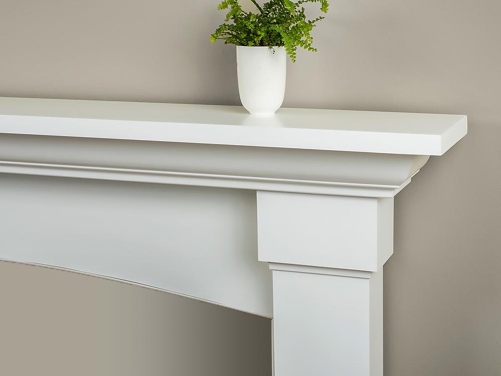 MANTELSDIRECT White 58 Inch x 42 Inch Wood Fireplace Mantel Surround Kit  with Shelf and Trim | Fairfield from Mantels Direct - Poplar Wooden Chimney