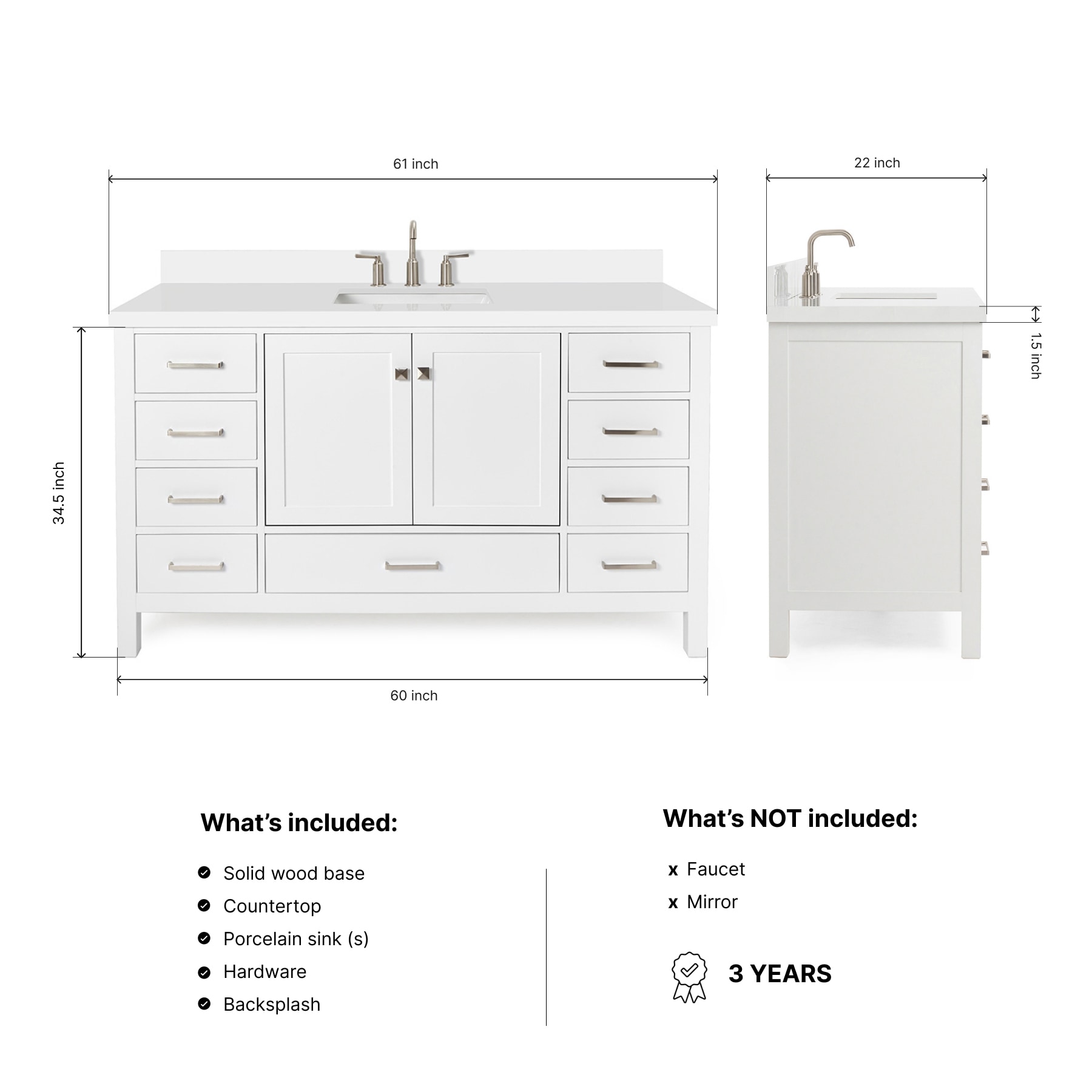 ARIEL A061SWQRVOWHT Bath-Vanity-Combo - View #3