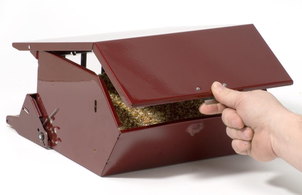 Red Metal Hanging Squirrel Resistant Hopper Bird Feeder