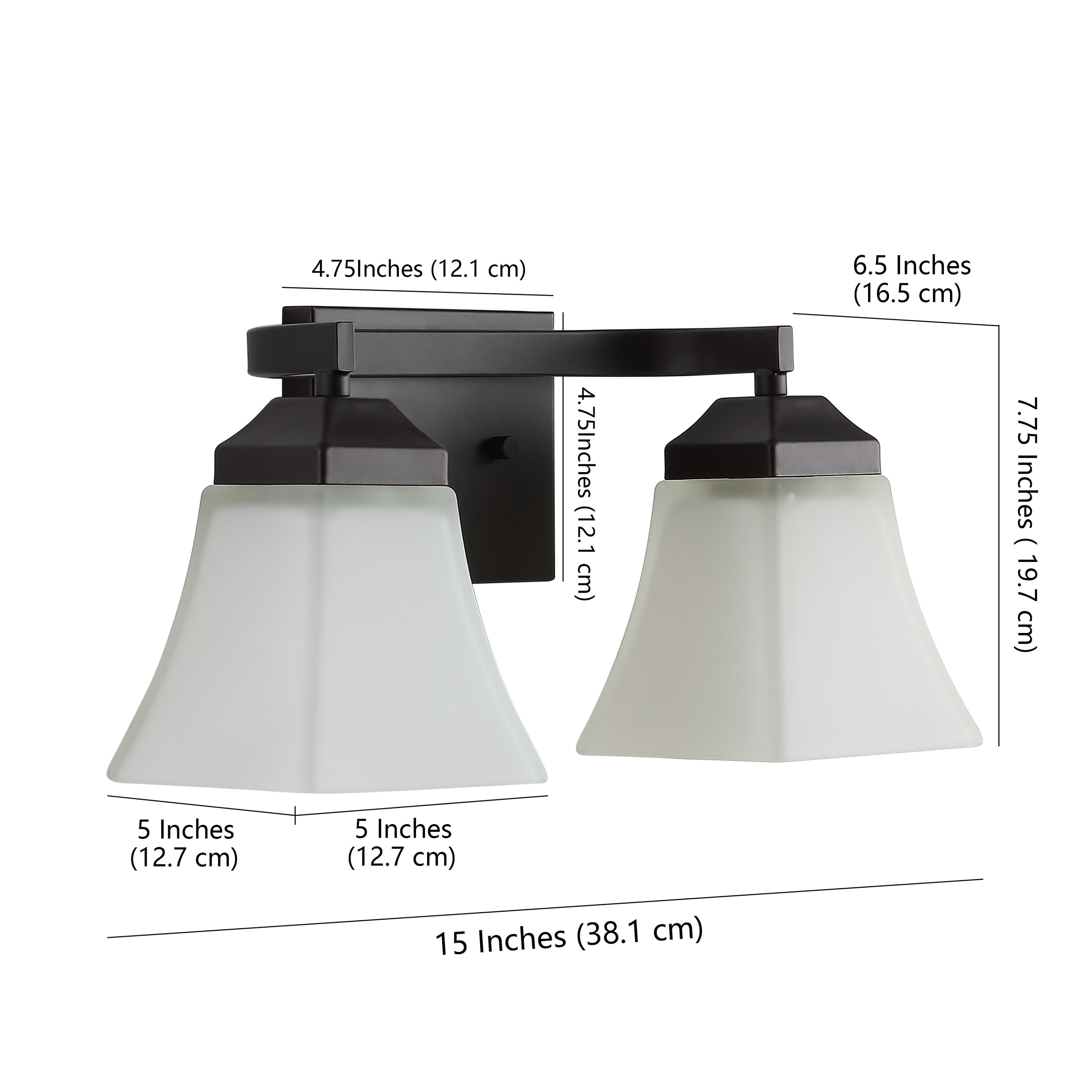 15" Black Iron and Frosted Glass Bathroom Vanity Light