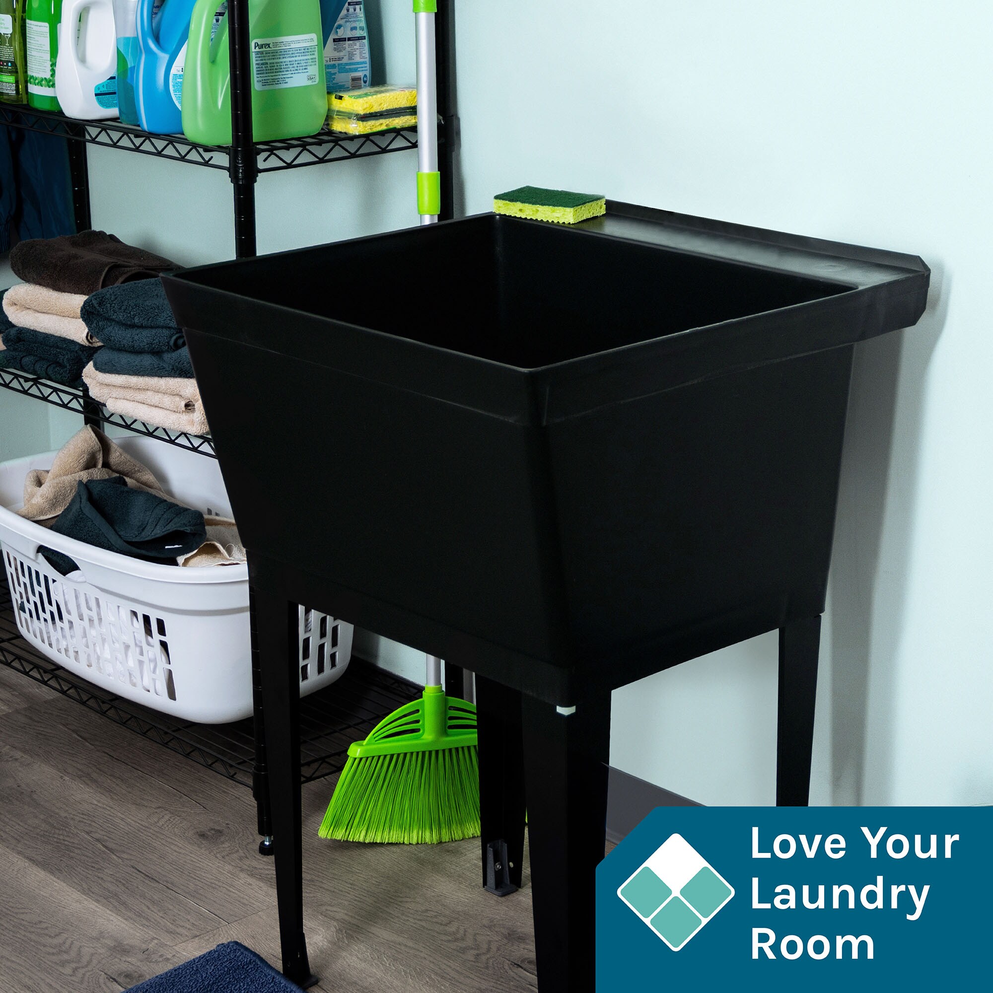 Black Freestanding Polypropylene Utility Sink with Metal Legs