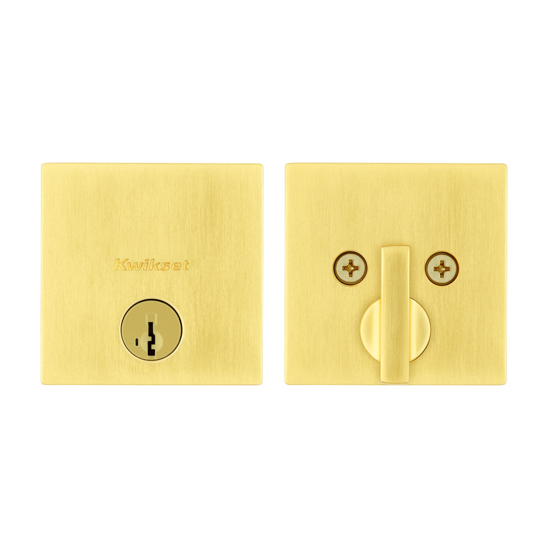 Satin Brass Square Single Cylinder Deadbolt Lock